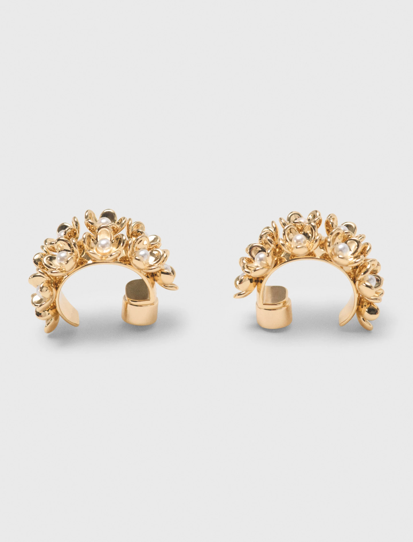 Rhinestone flower hoop earrings - Gold