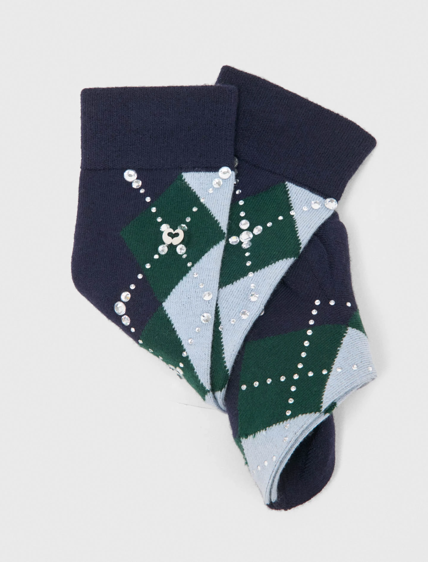 Wool argyle knee-high socks - Navy