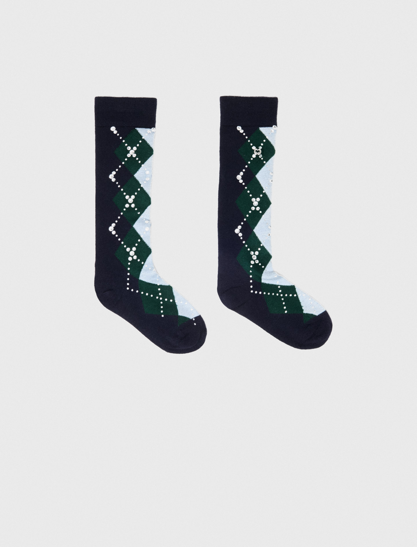 Wool argyle knee-high socks - Navy