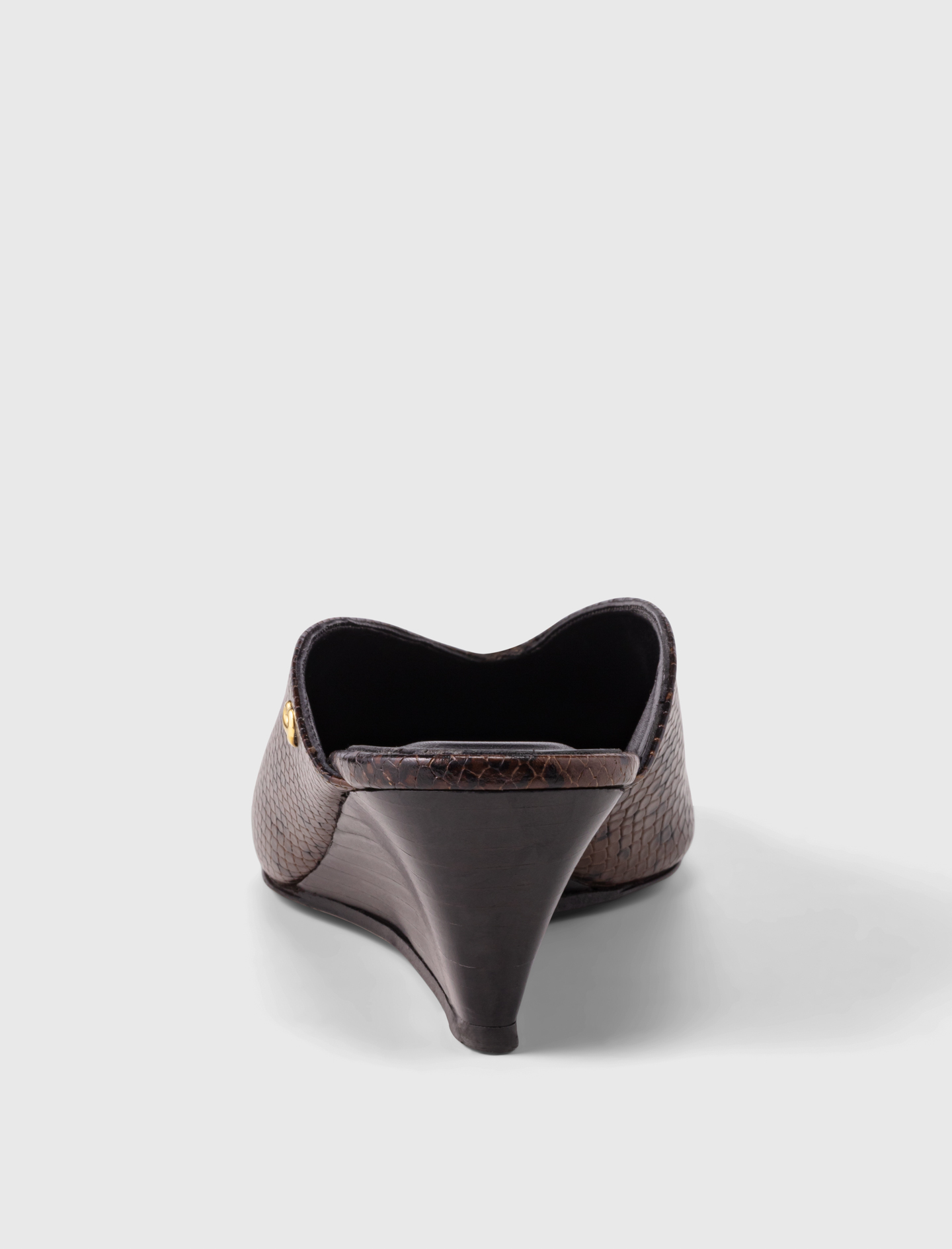 Embossed leather wedge mules - Brown
