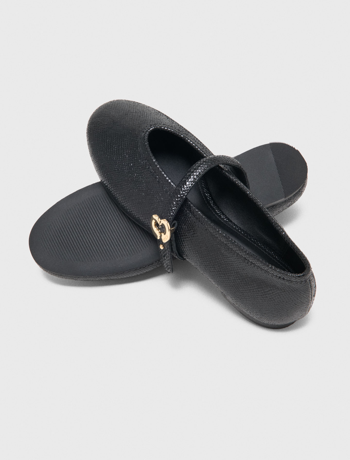 Embossed leather ballet flats - Black