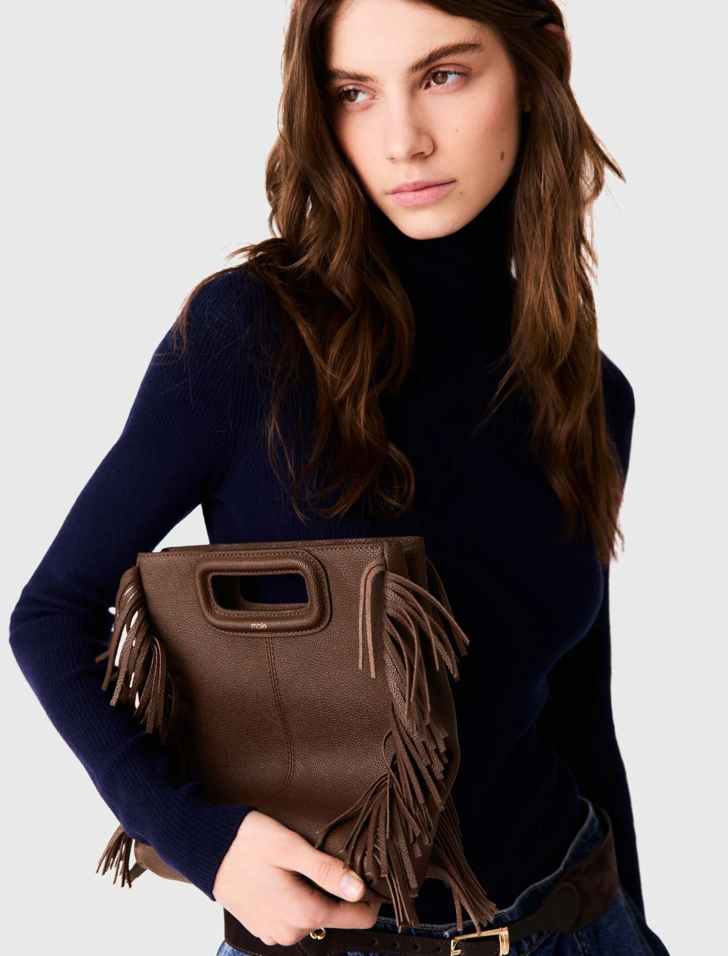 Grained leather M bag - Brown