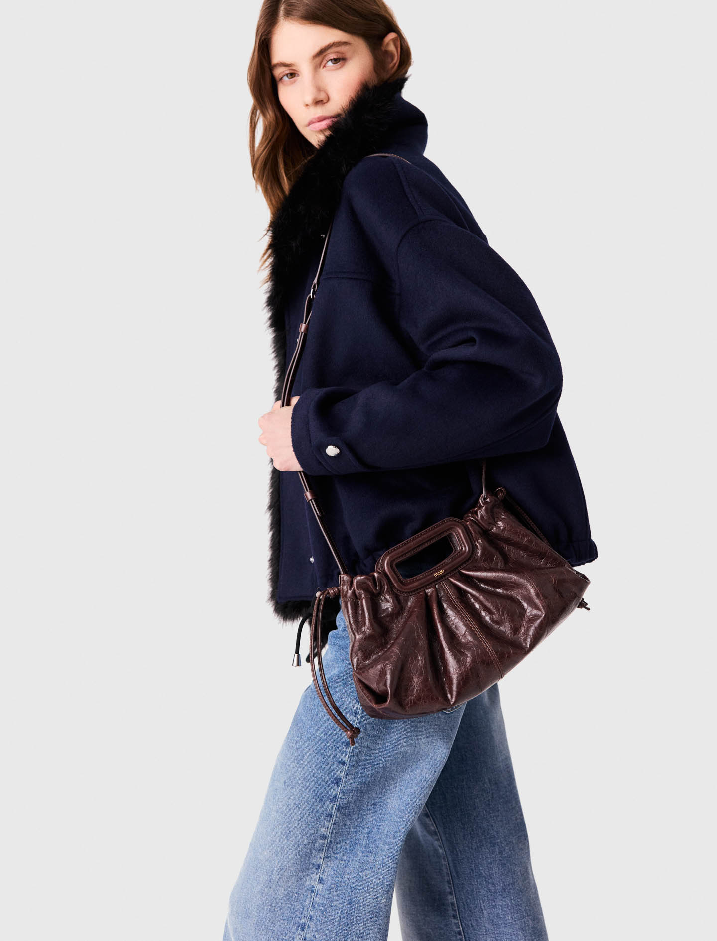 Crackled leather Milpli pouch - Brown