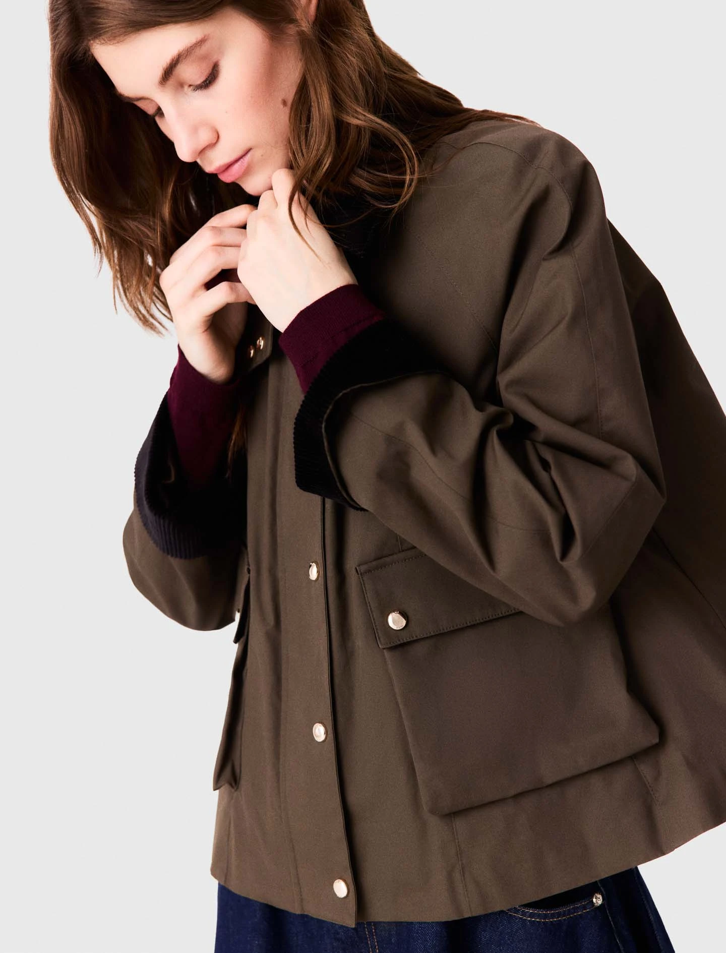 Cotton trapeze jacket - Brown