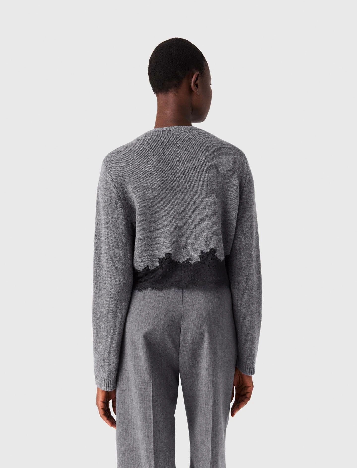 Twinset with lace trim - Grey