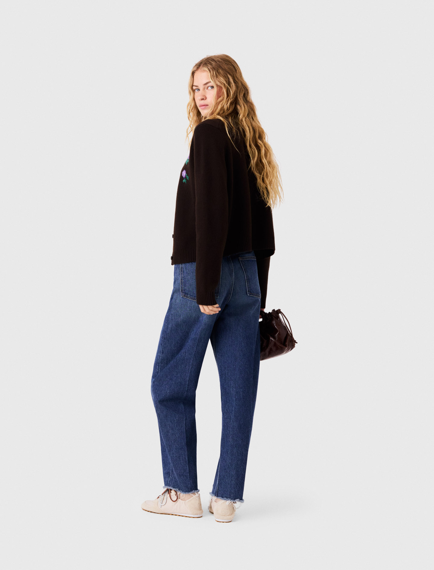 Cardigan with floral embroidery - Brown