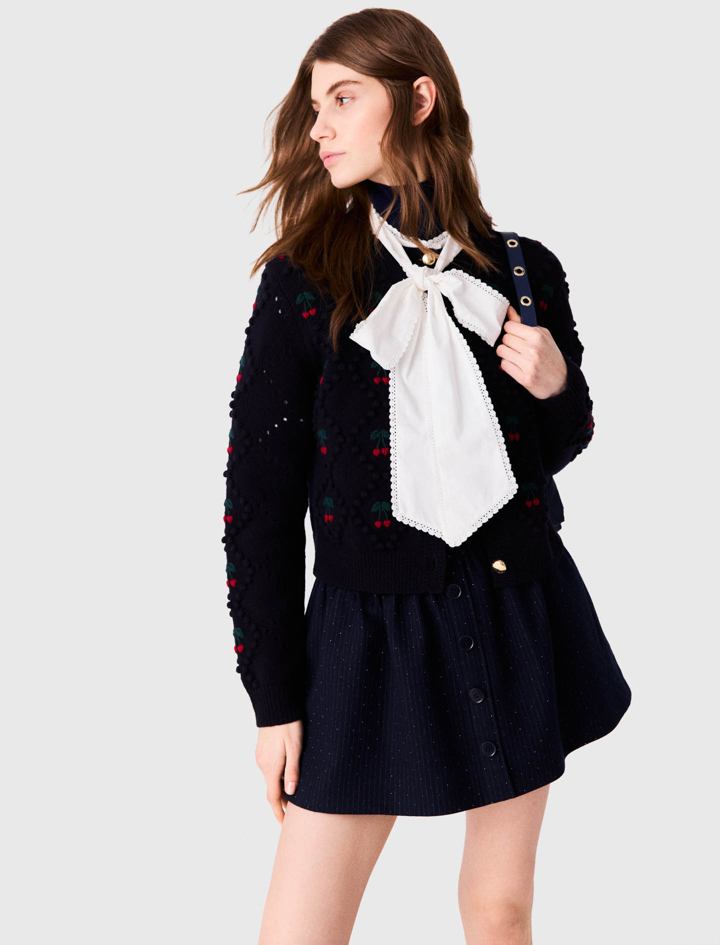 Embroidered cherry cardigan - Navy