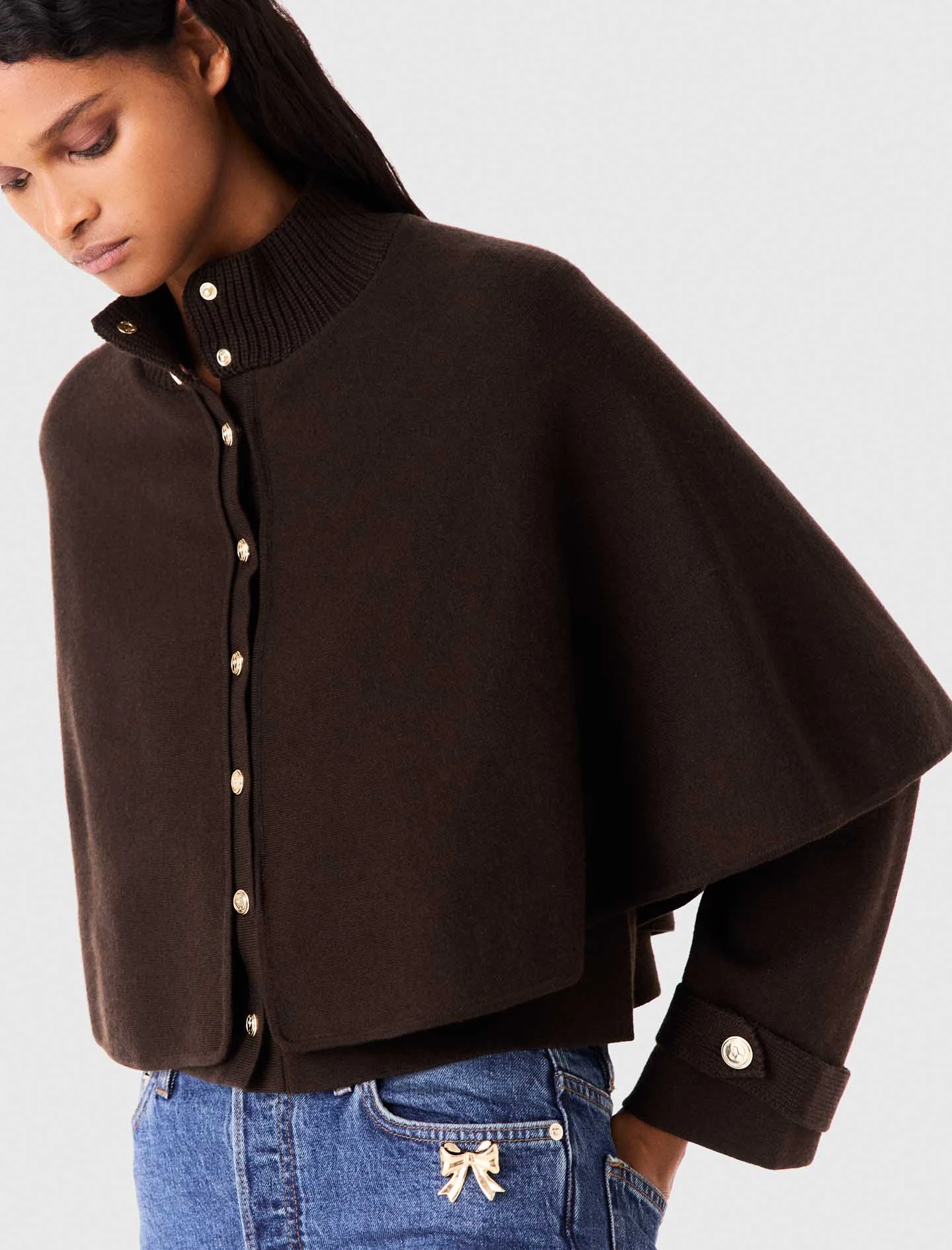 Cape-style cardigan - Brown