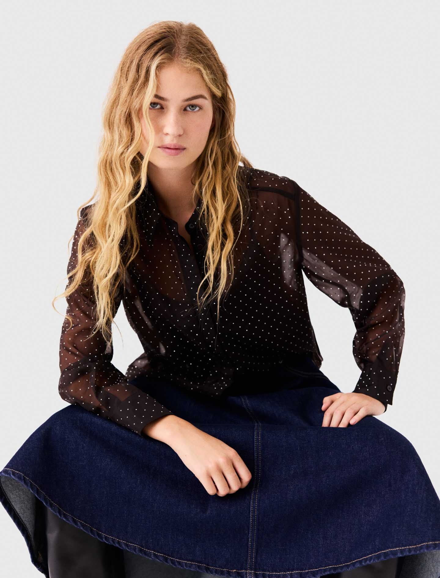 Rhinestone shirt - Brown