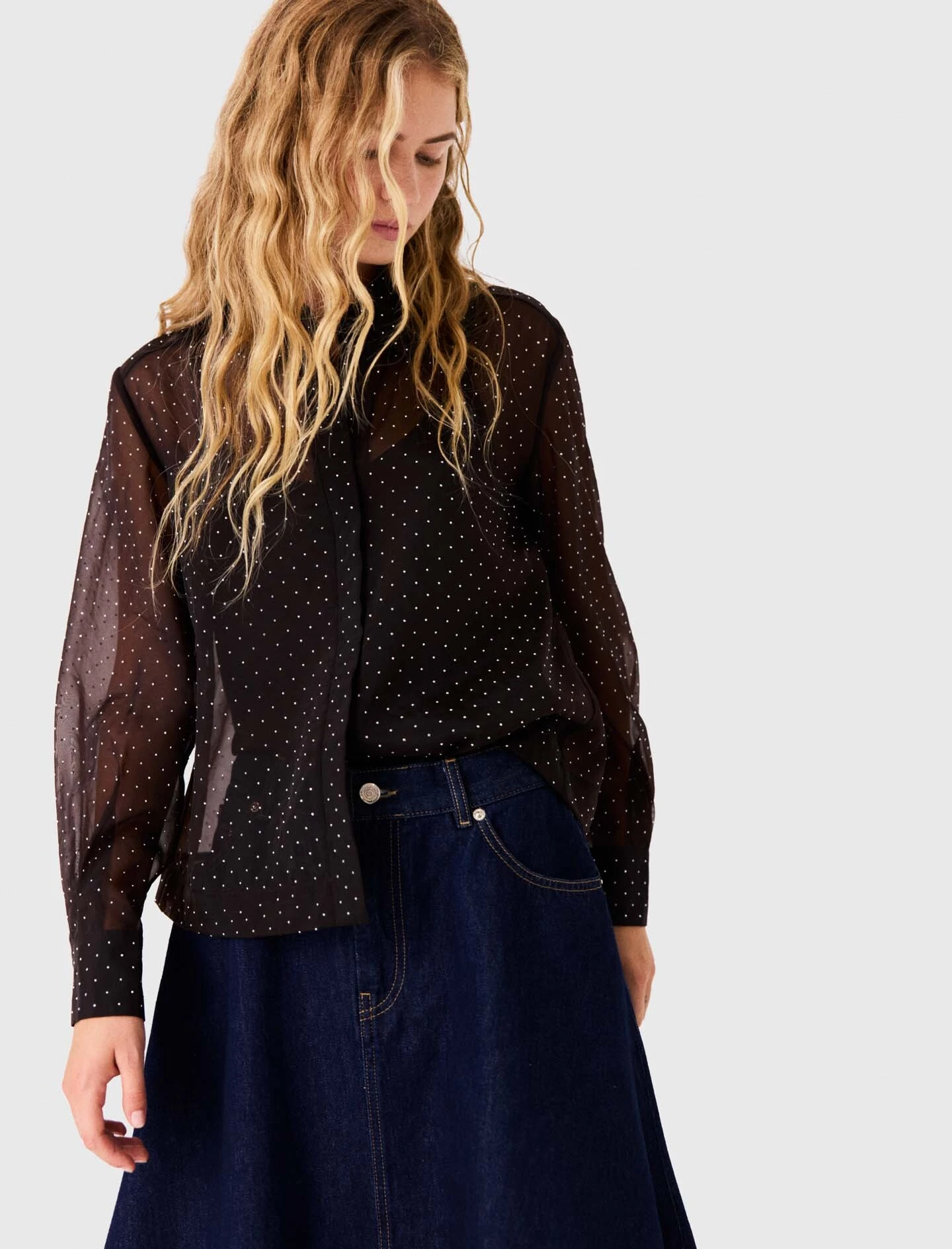 Rhinestone shirt - Brown