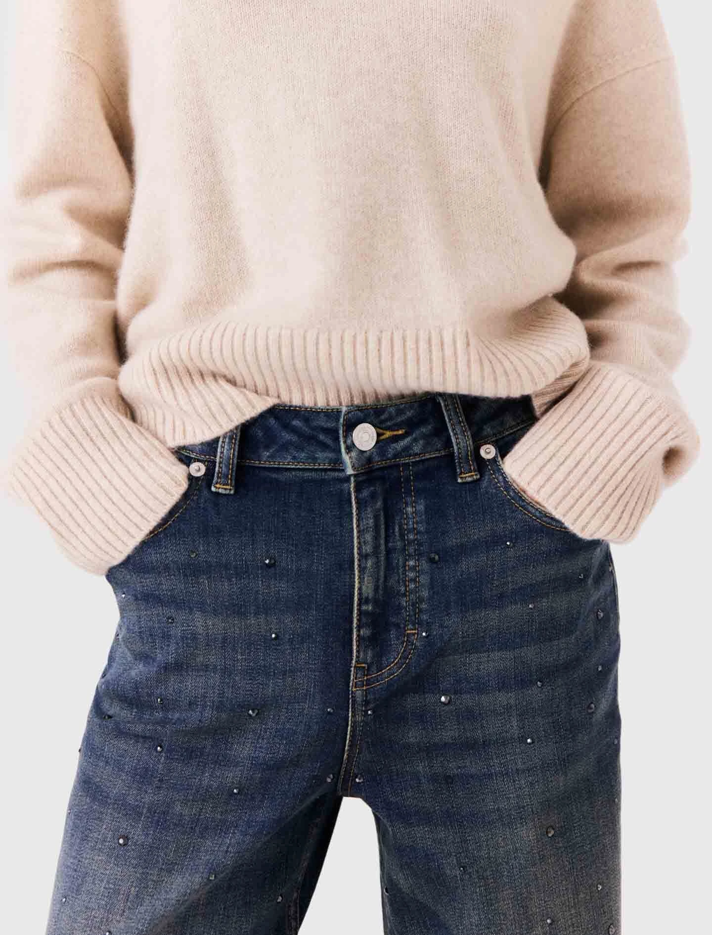 Wide-leg jeans with rhinestones - Blue