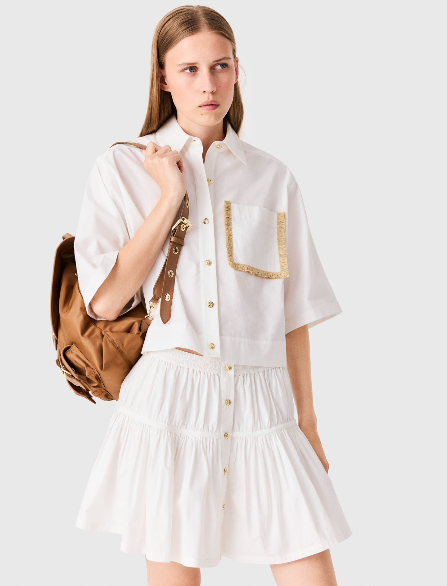Cotton skirt with gold buttons - White