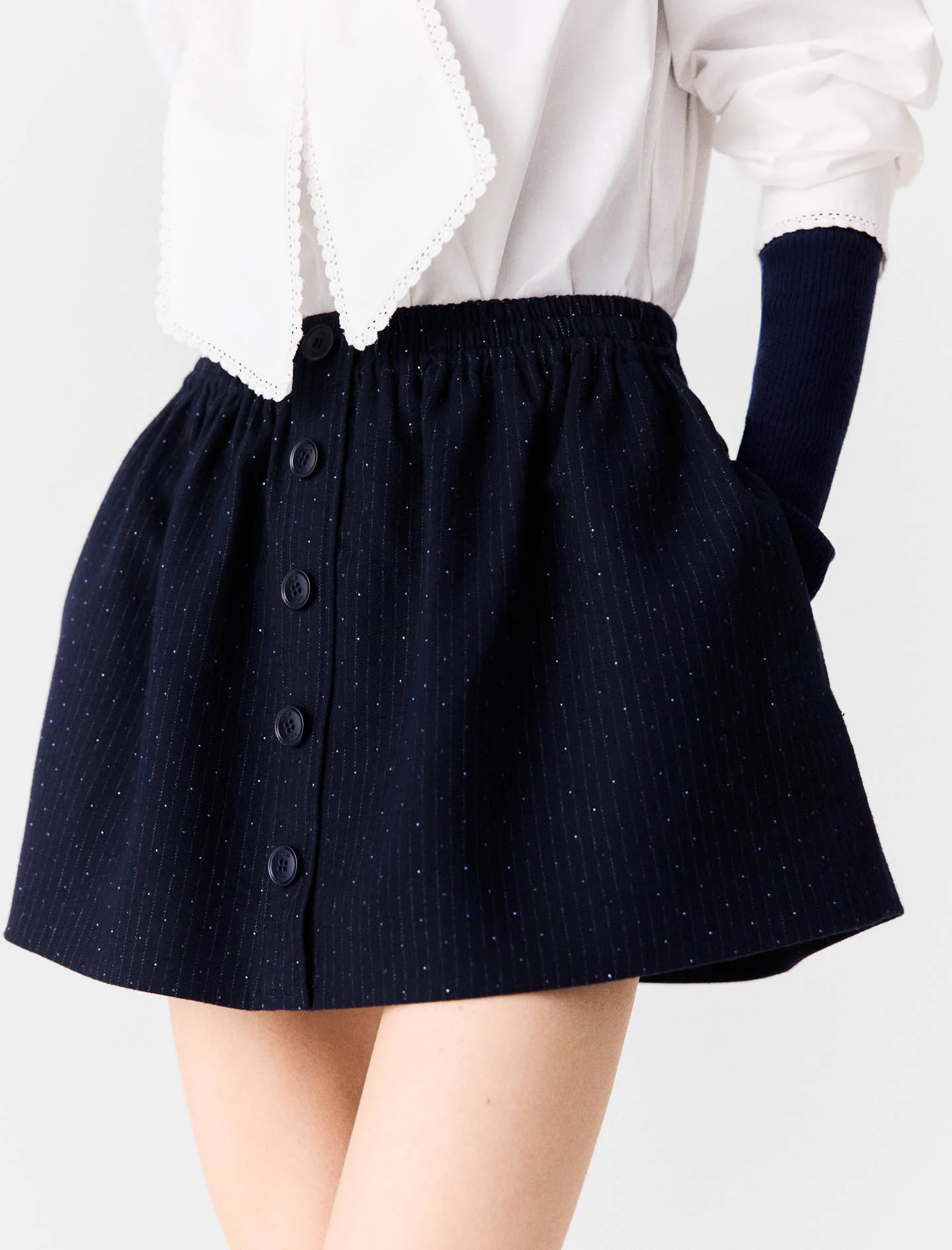 Short tailored rhinestone skirt - Navy