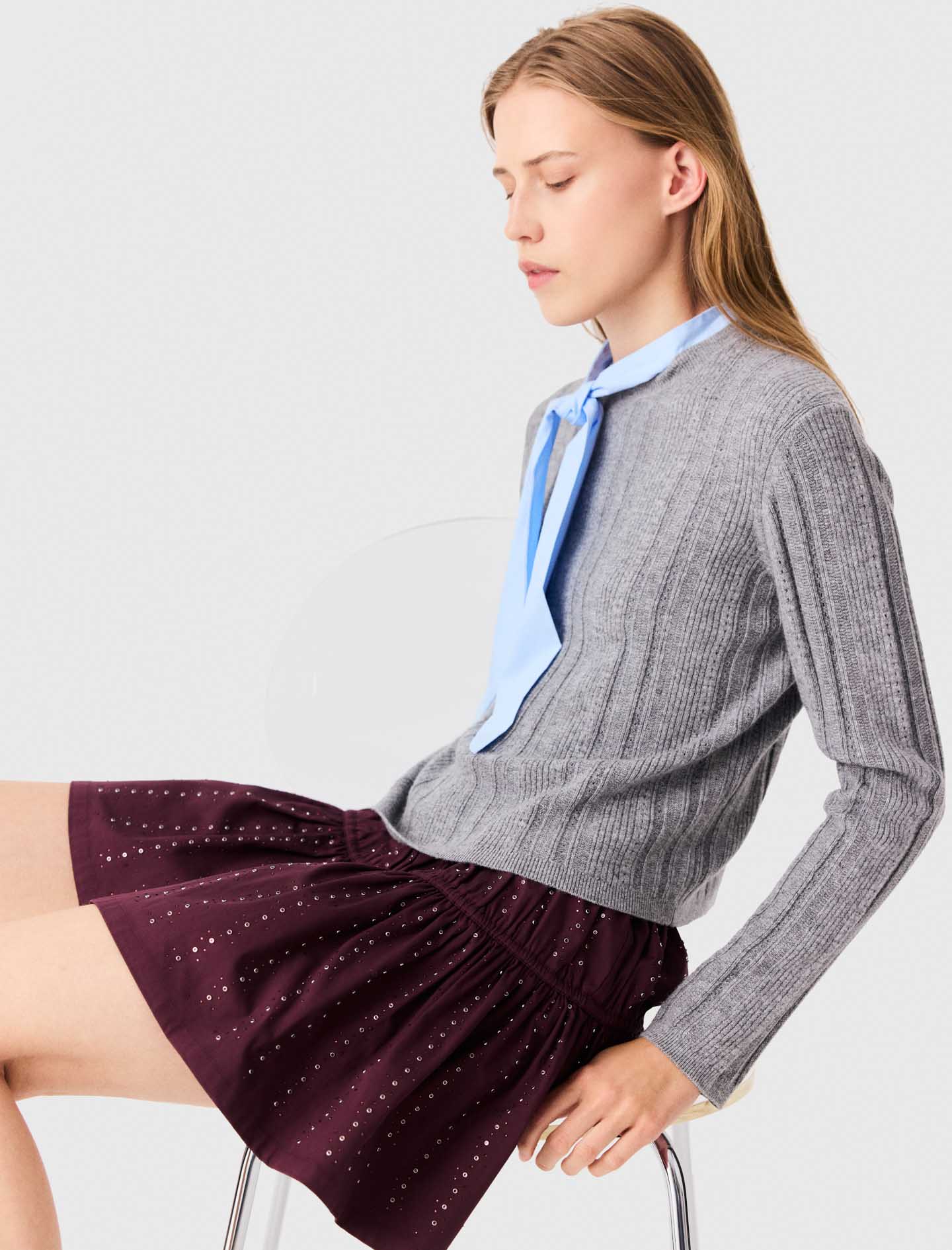 Removable poplin collar jumper - Grey
