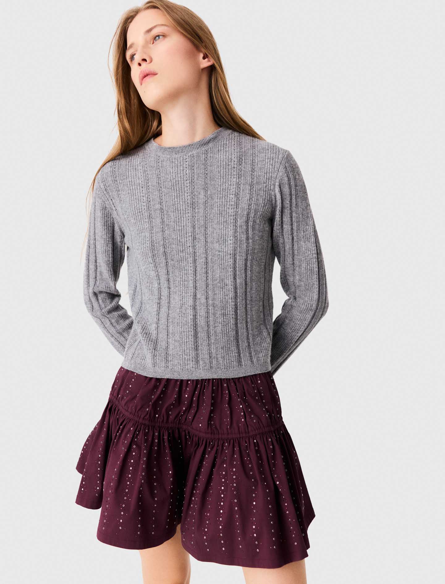 Removable poplin collar jumper - Grey