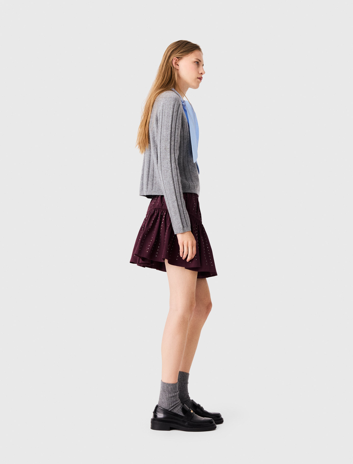 Removable poplin collar jumper - Grey