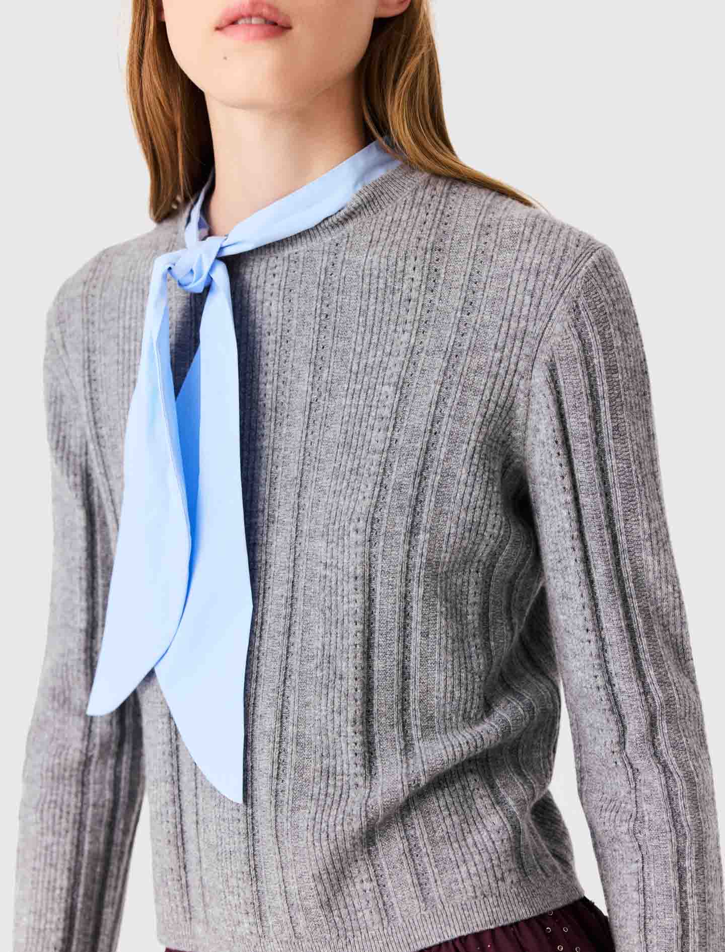 Removable poplin collar jumper - Grey