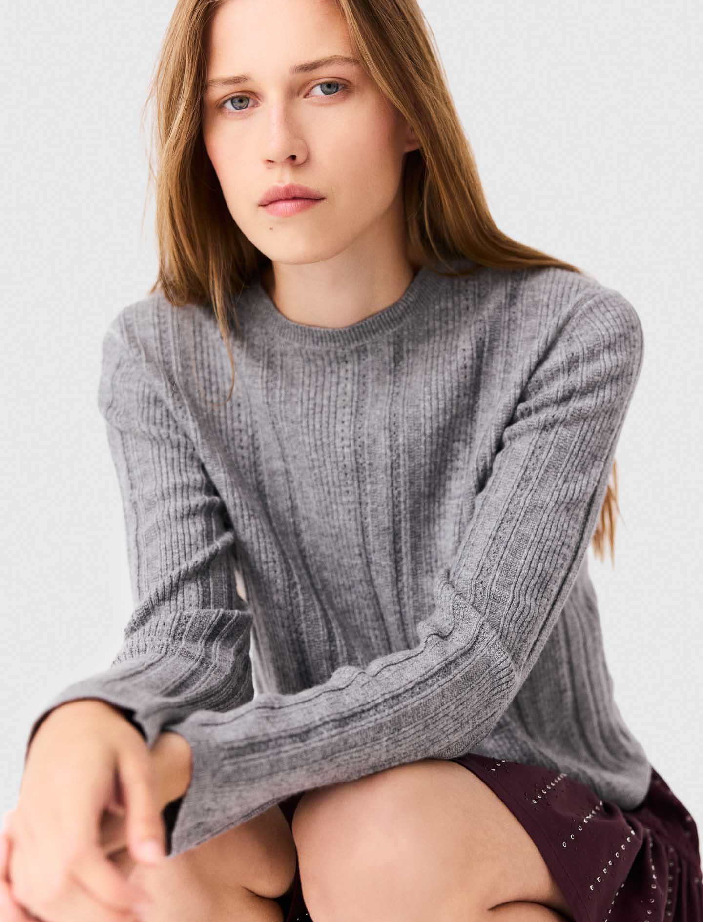 Removable poplin collar jumper - Grey