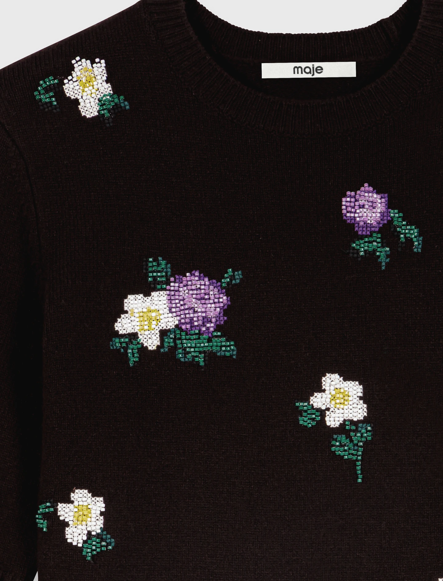 Jumper with floral embroidery - Brown