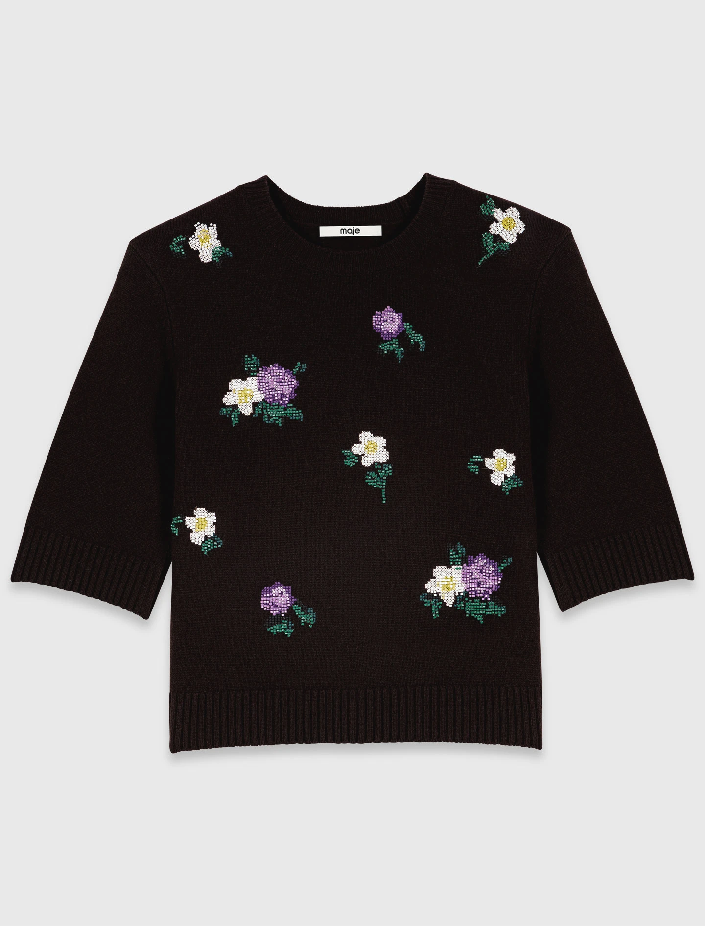 Jumper with floral embroidery - Brown