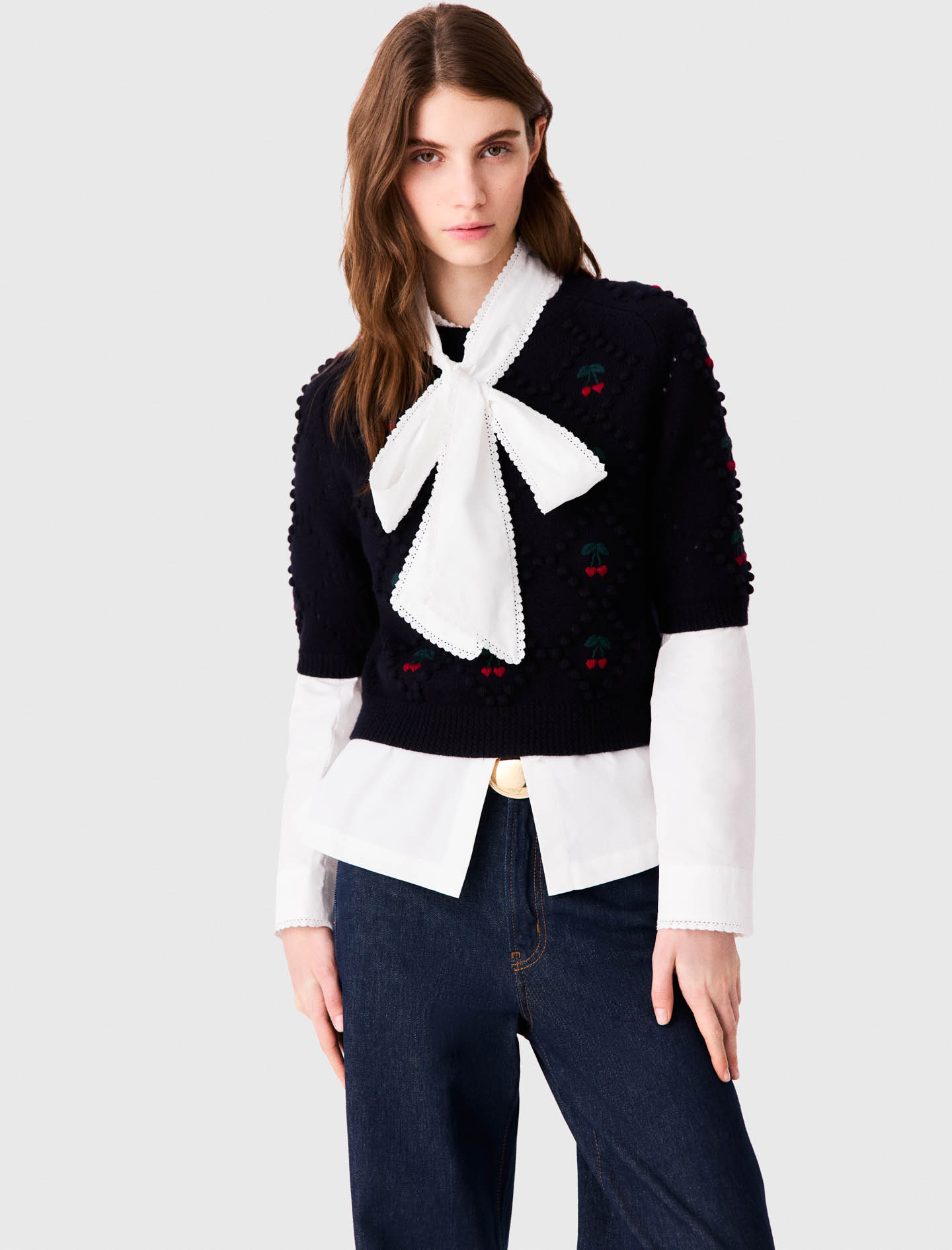 Jumper with embroidered cherries - Navy