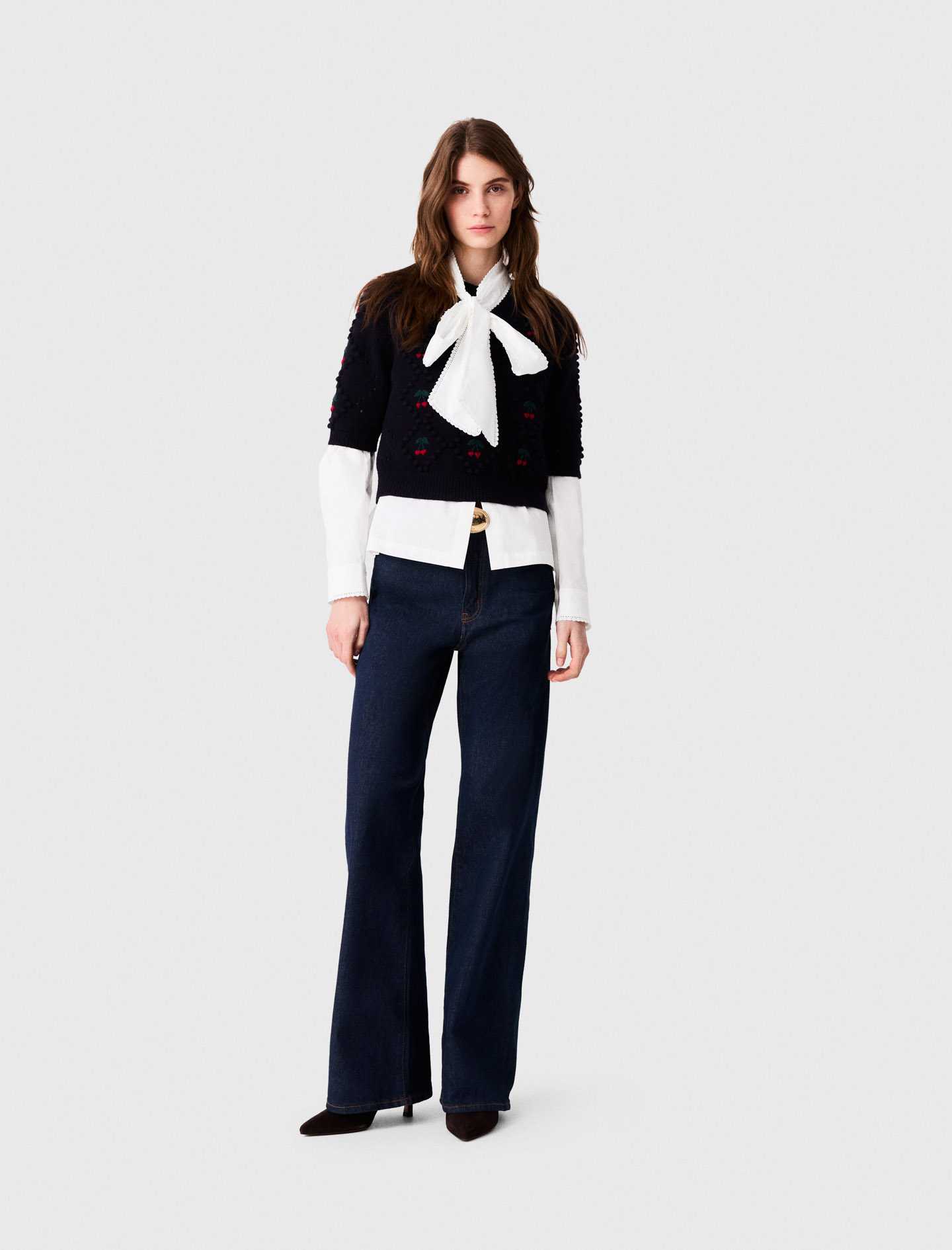 Jumper with embroidered cherries - Navy