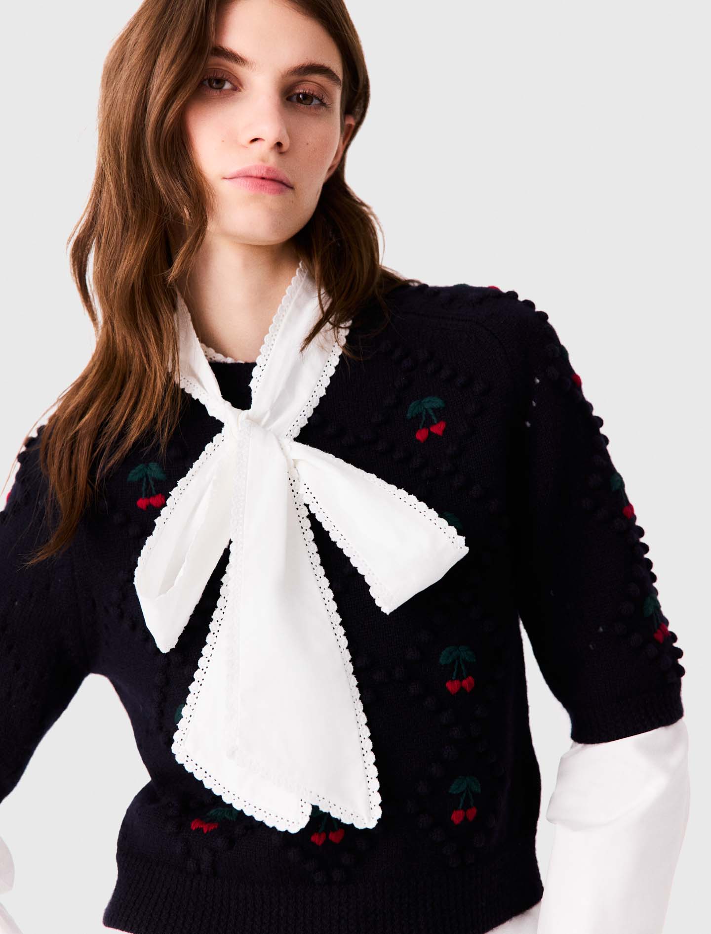 Jumper with embroidered cherries - Navy