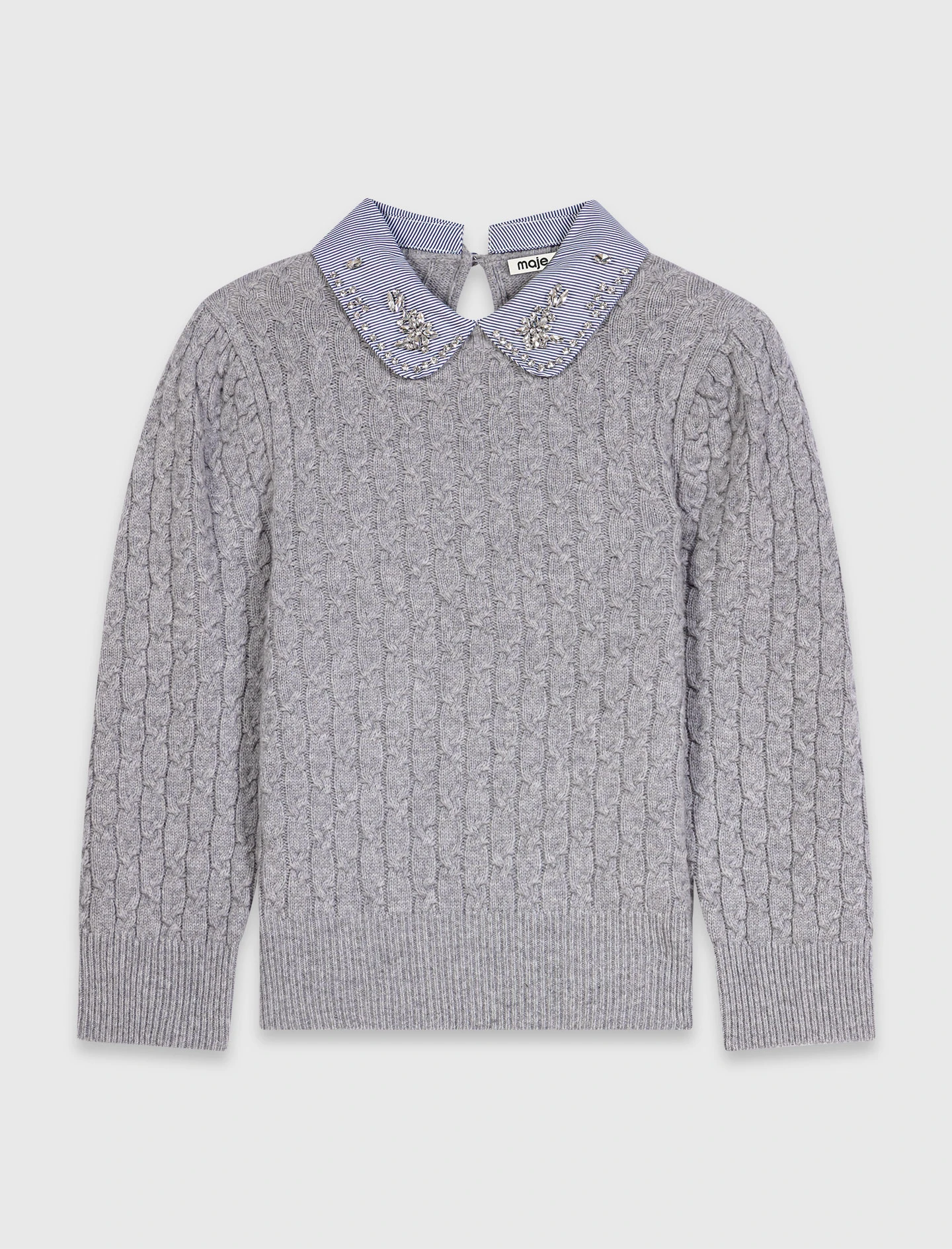 Removable poplin collar jumper - Grey