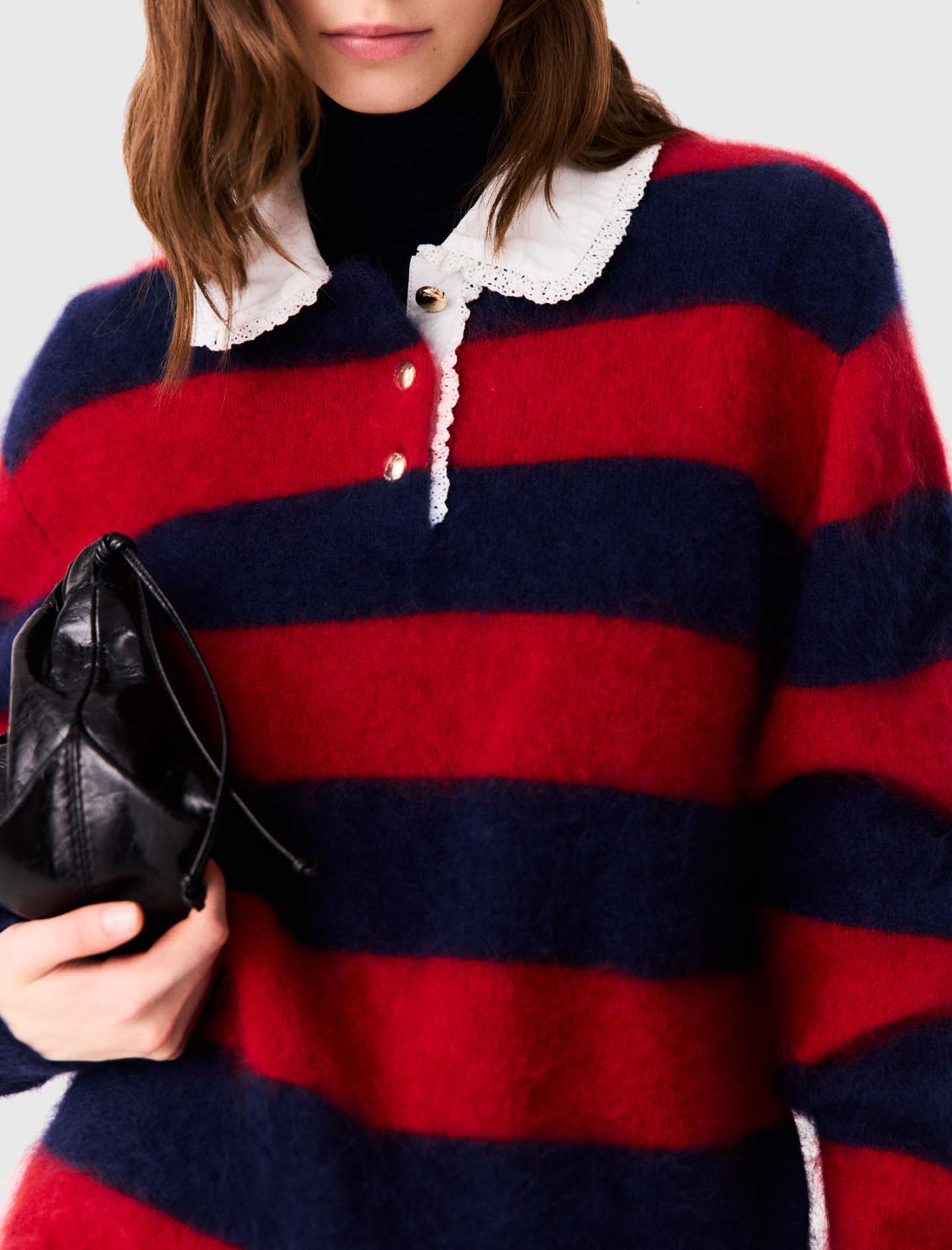 Fluffy jumper with poplin collar - Navy