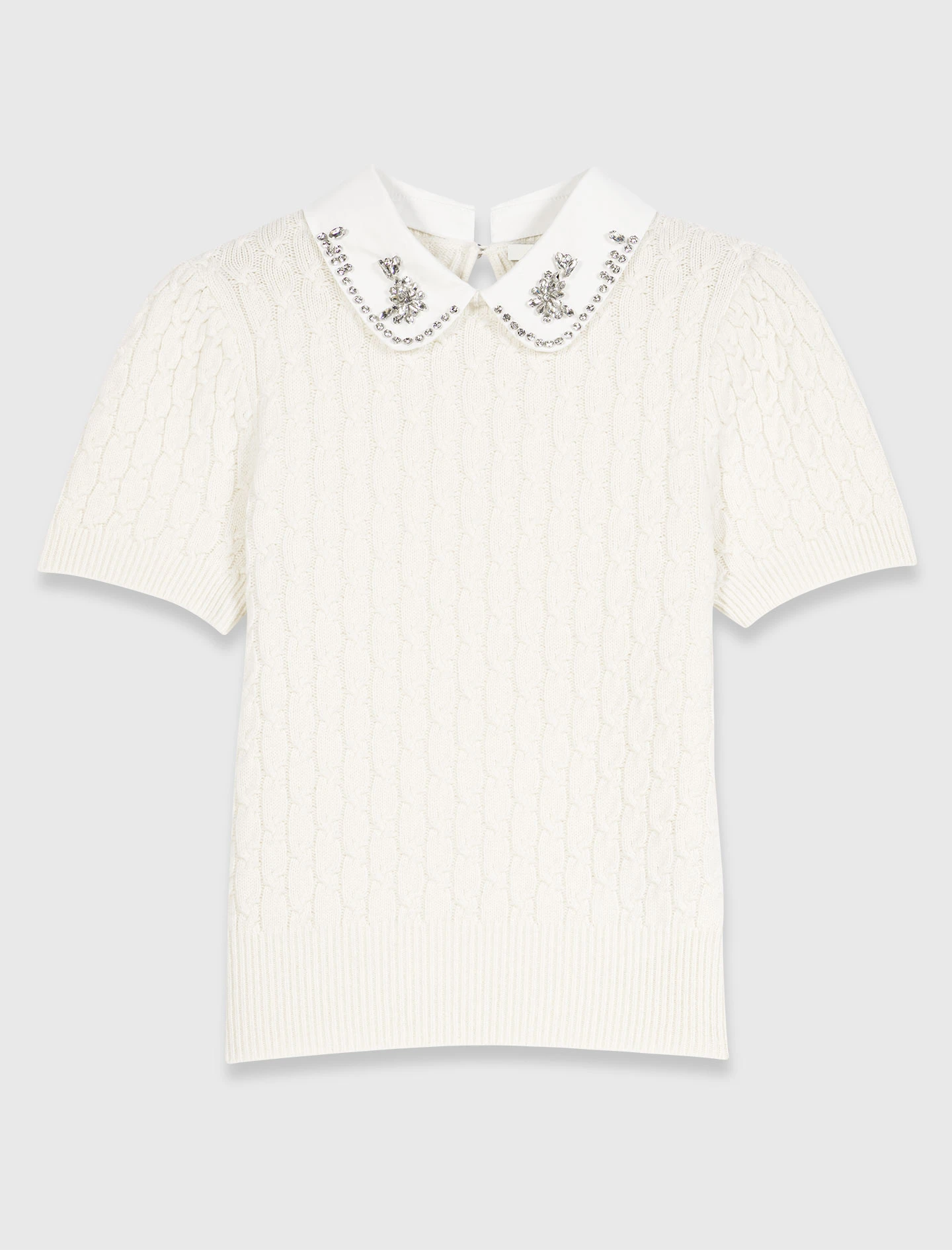 Removable poplin collar jumper - Ecru