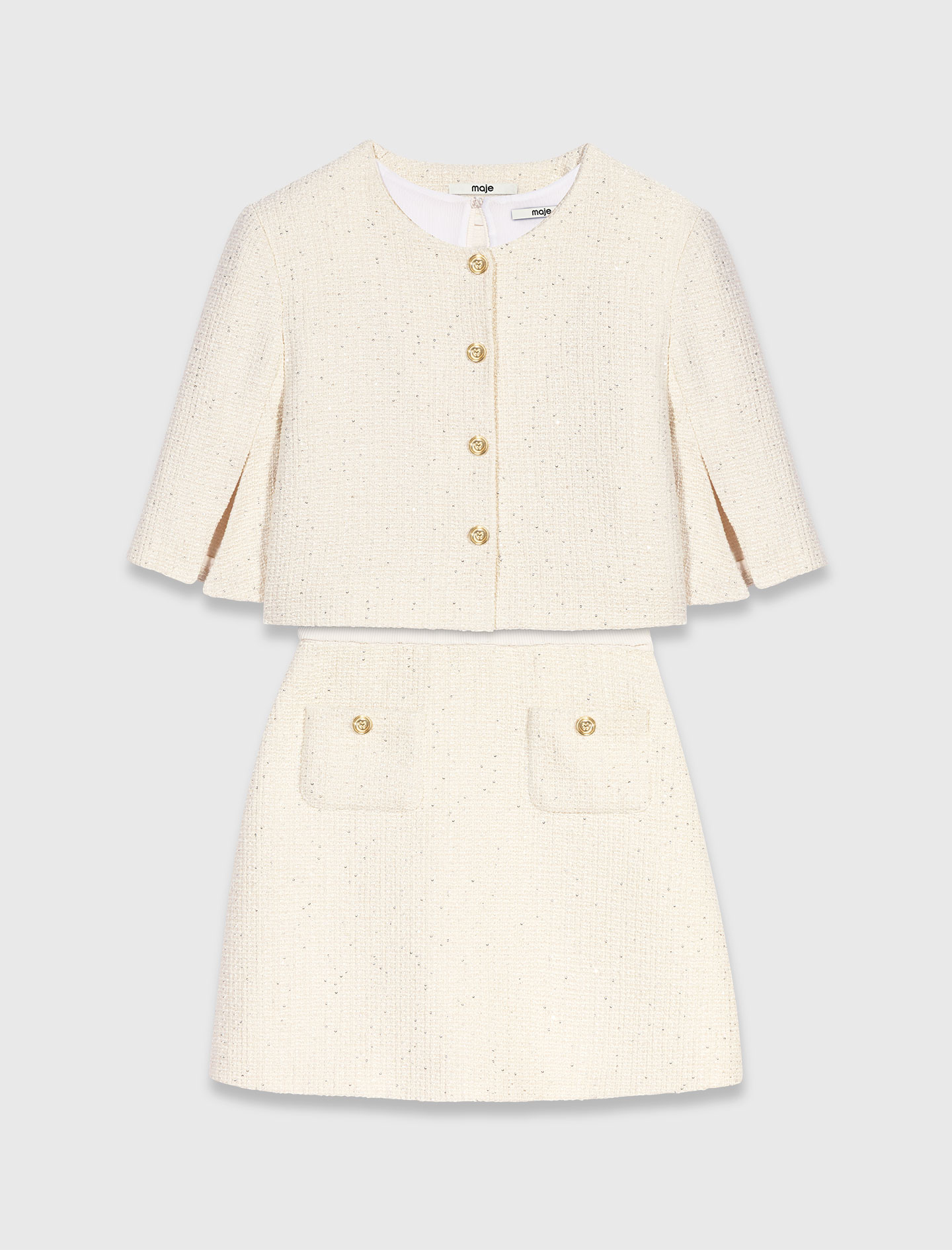 2-in-1 tweed dress - Ecru