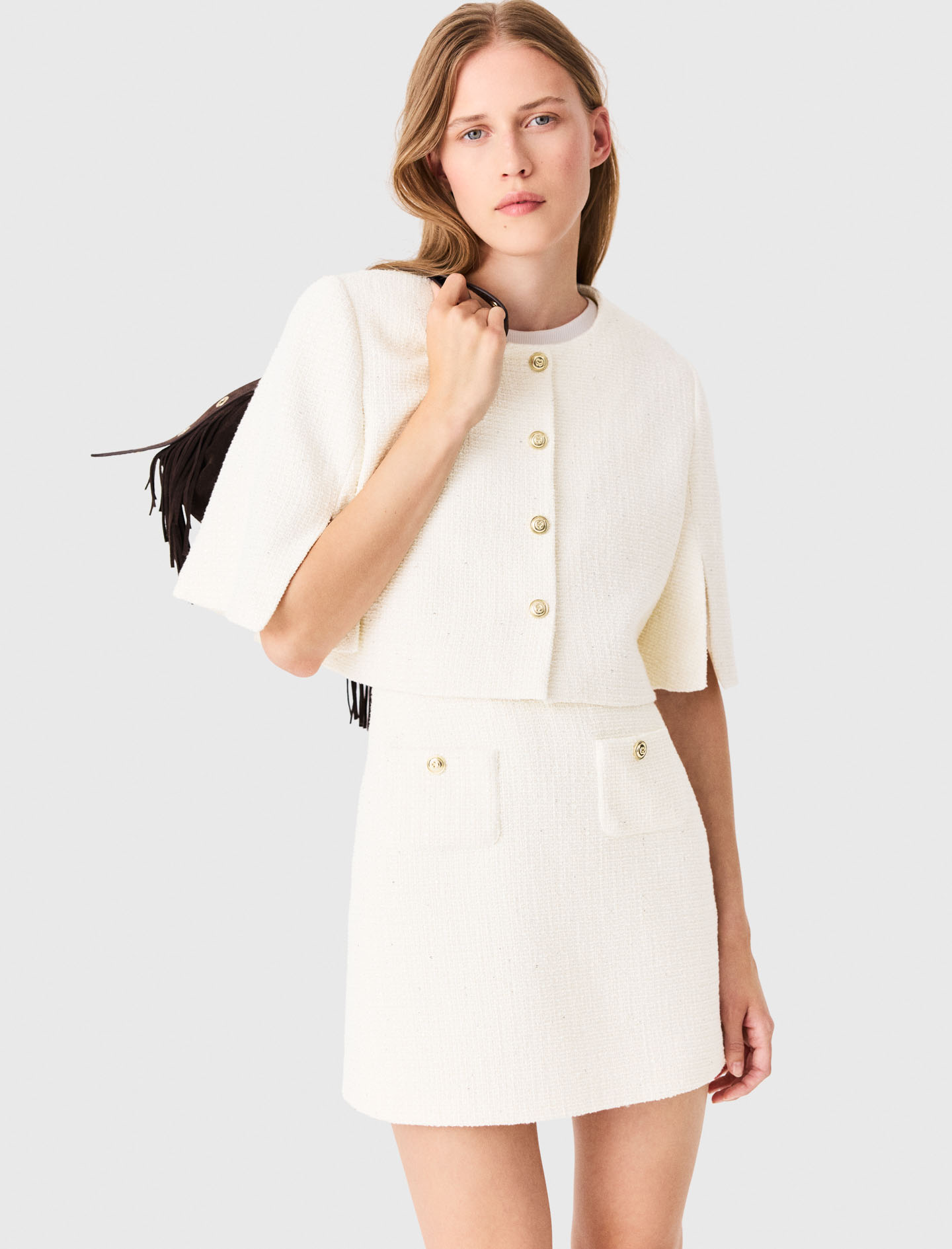 2-in-1 tweed dress - Ecru