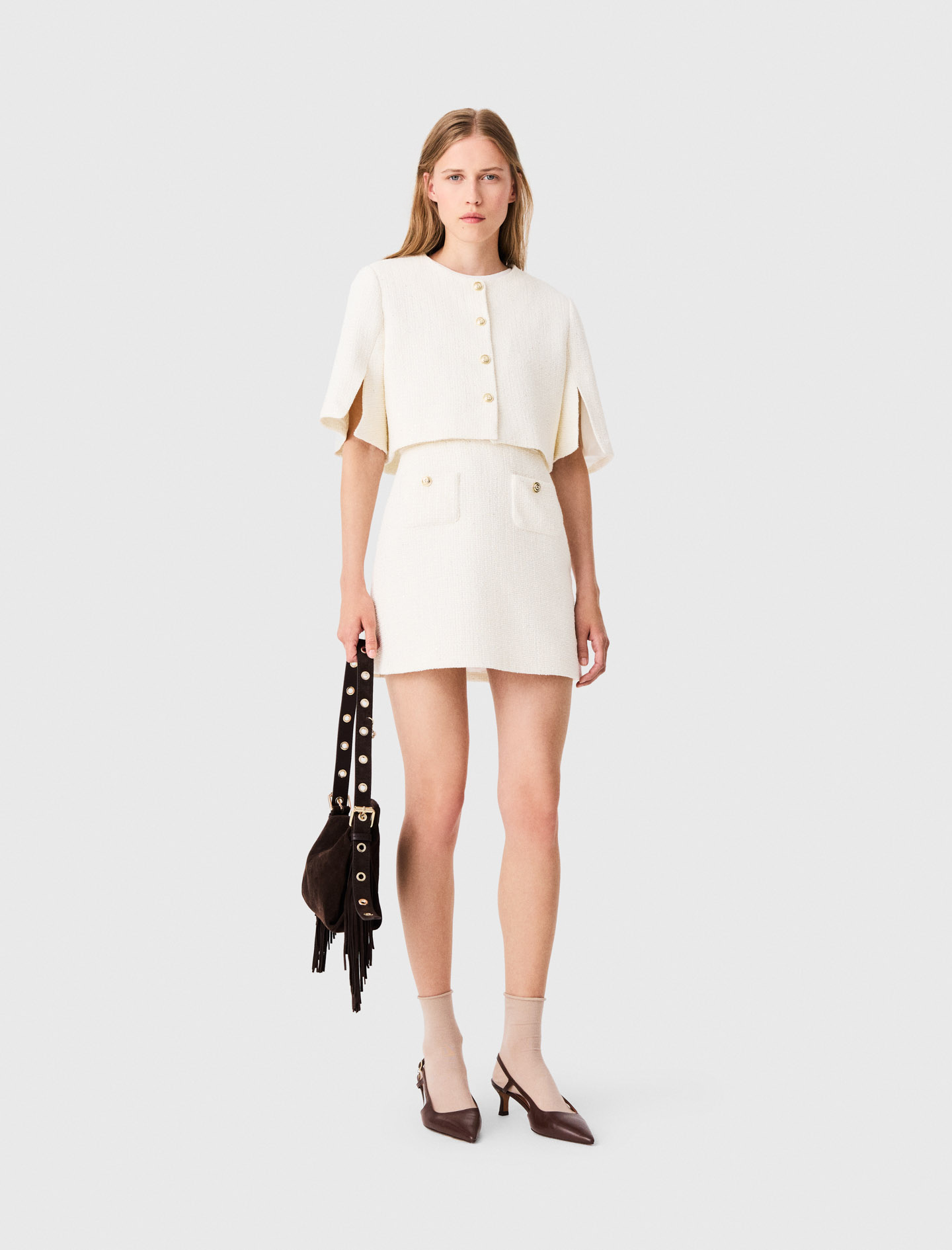 2-in-1 tweed dress - Ecru