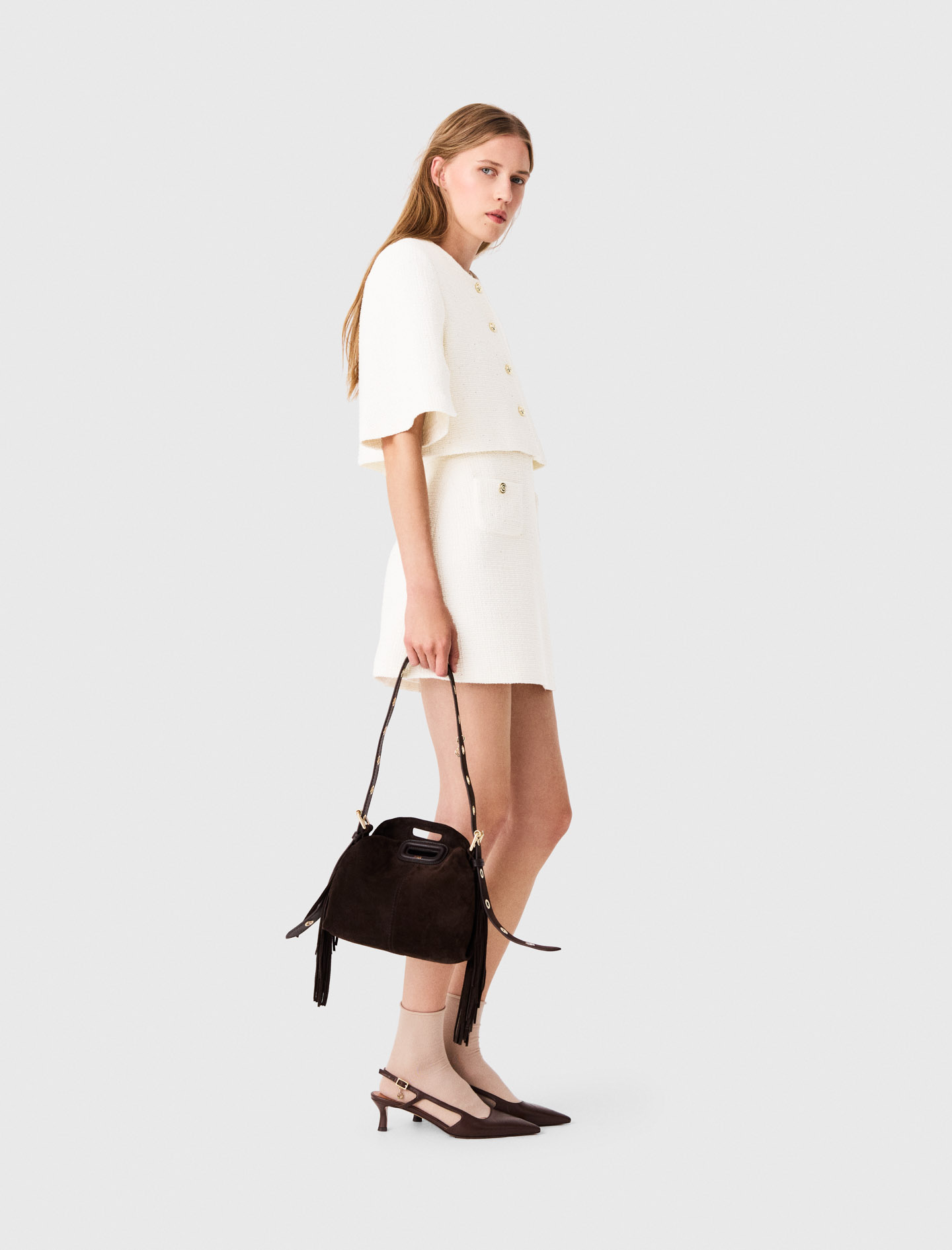 2-in-1 tweed dress - Ecru