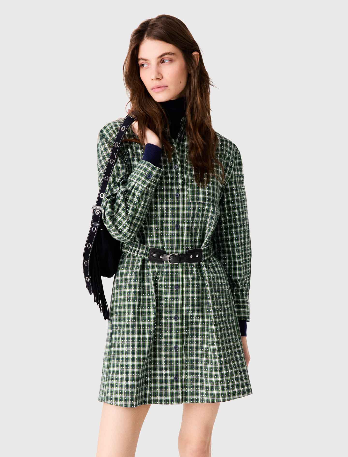 Short shirt dress with rhinestones - Green