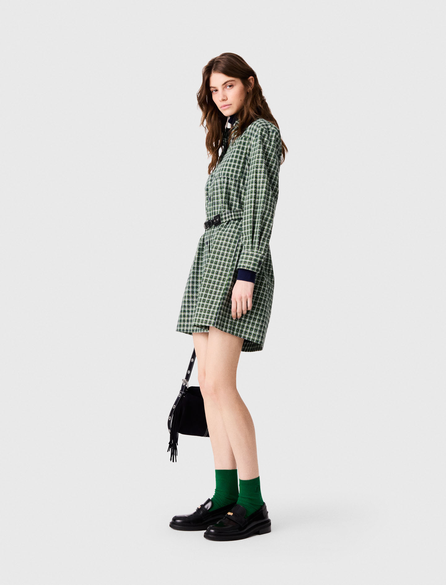 Short shirt dress with rhinestones - Green