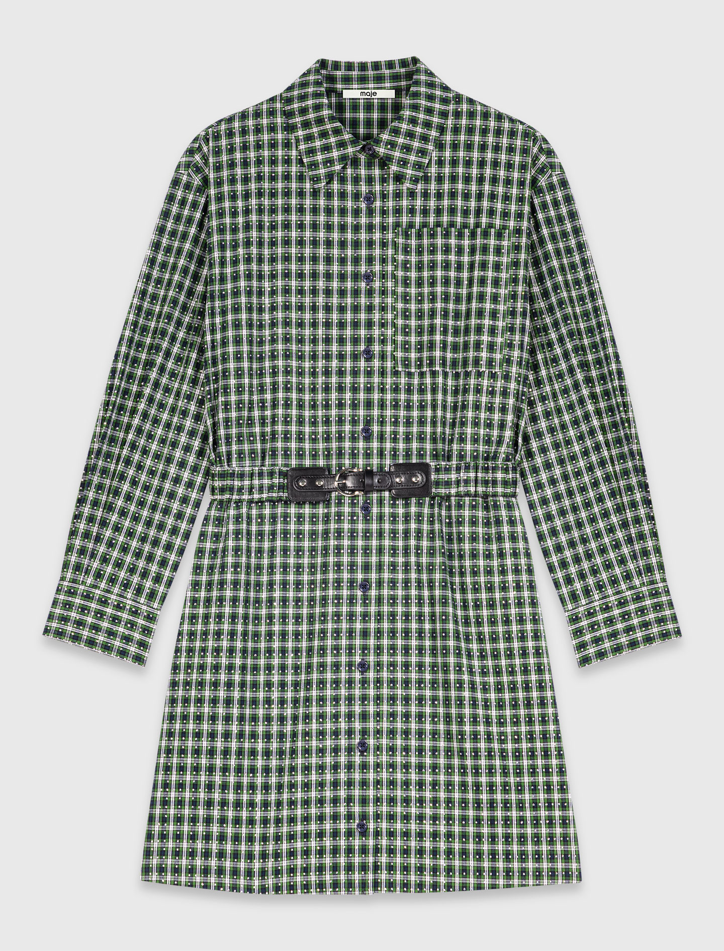 Short shirt dress with rhinestones - Green