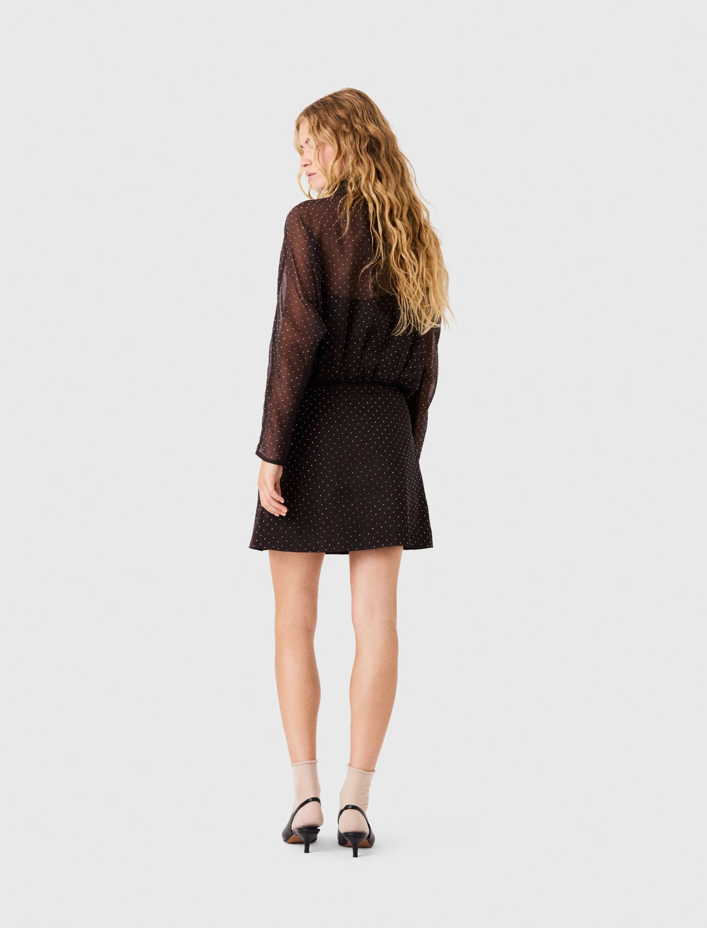 Short rhinestone tie-neck dress - Brown