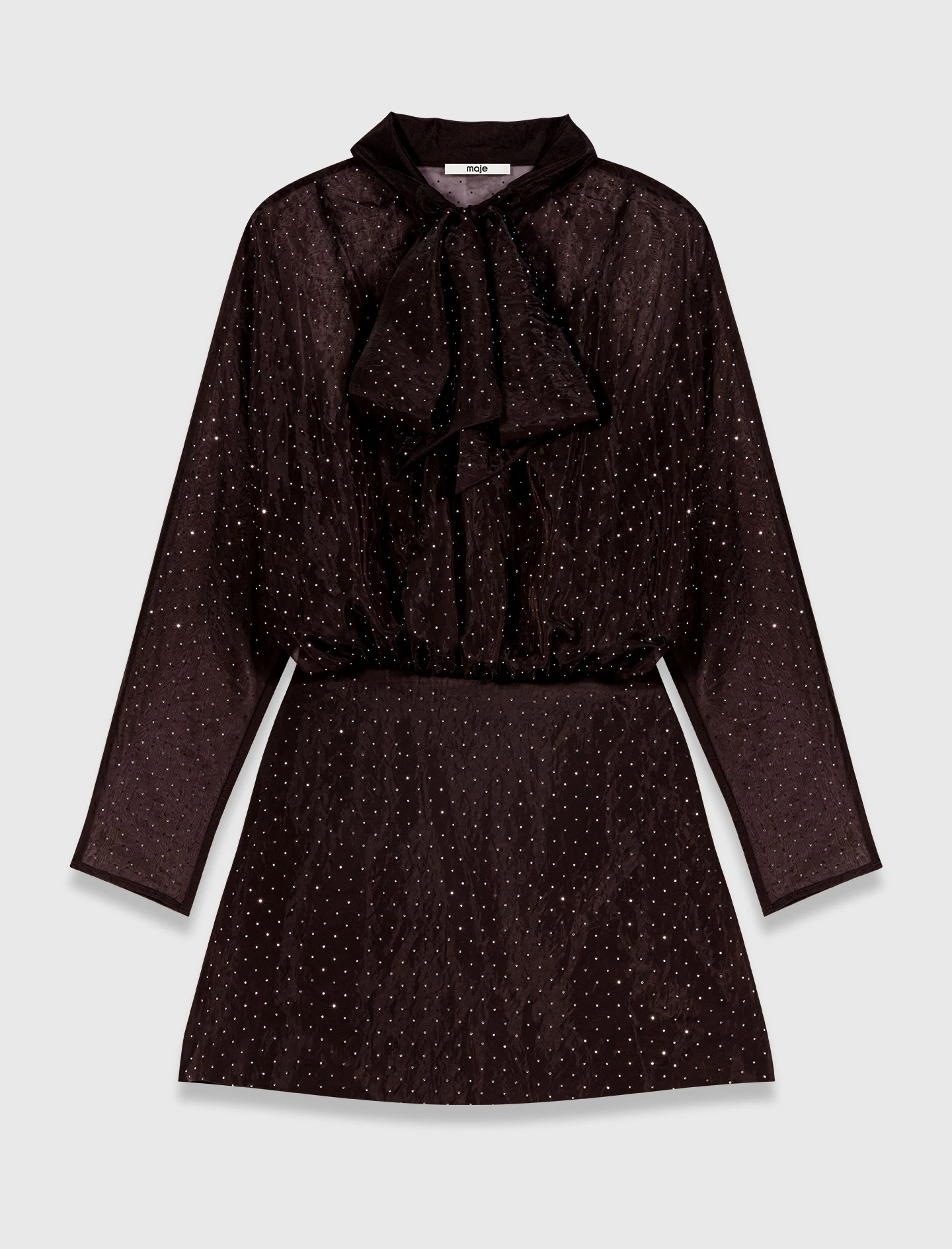 Short rhinestone tie-neck dress - Brown