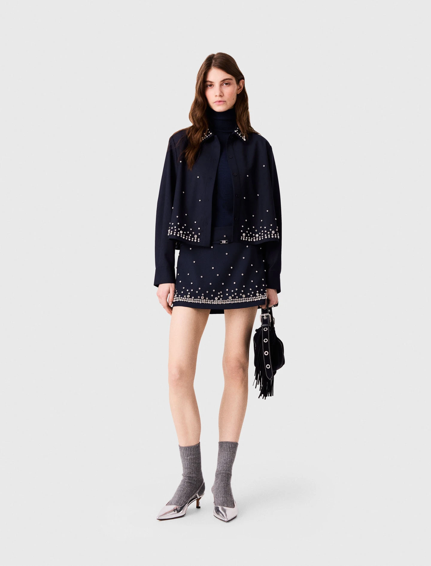 Rhinestone layered skort - Navy
