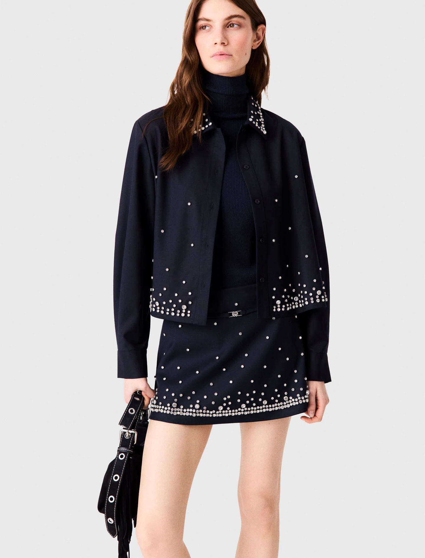 Rhinestone layered skort - Navy