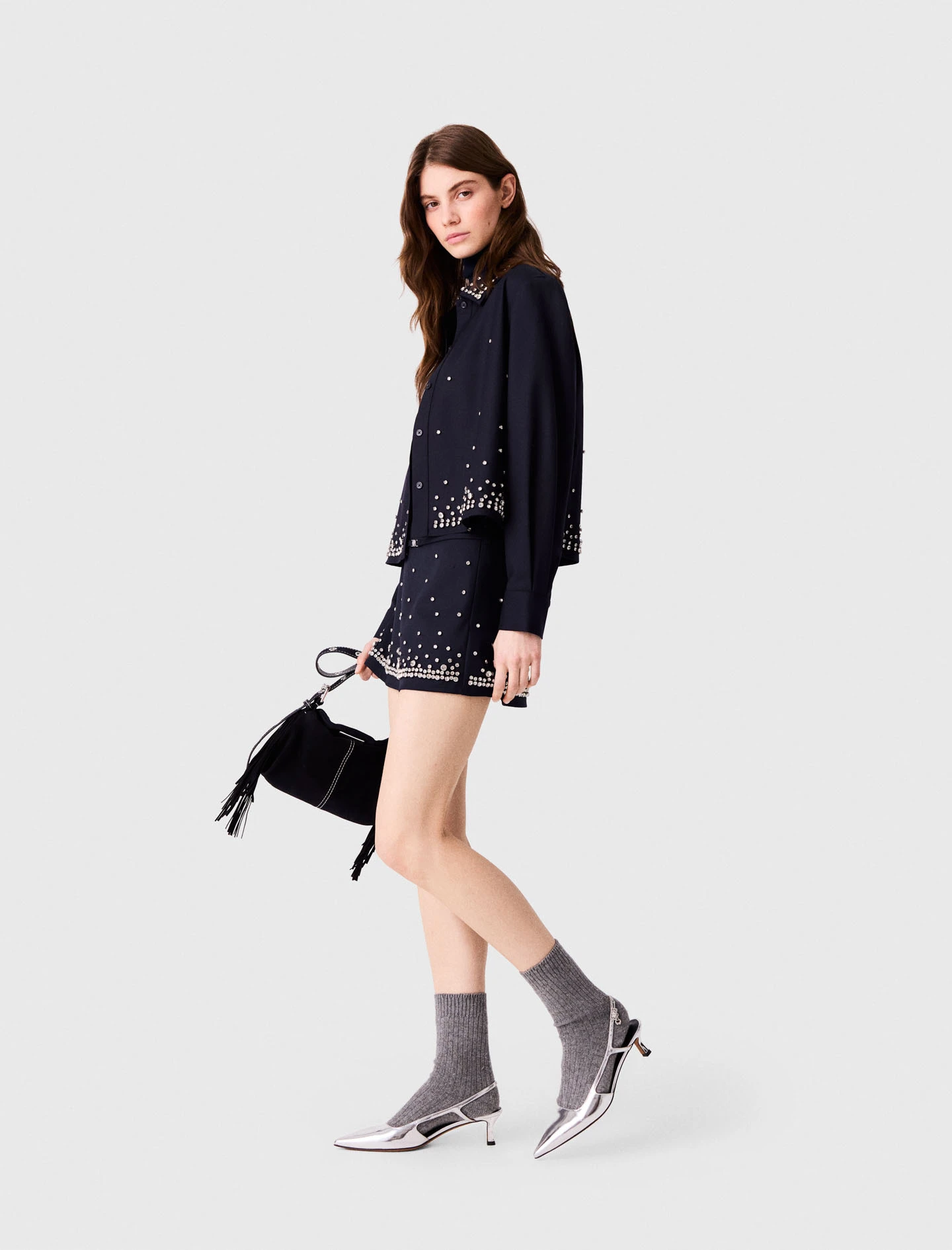Rhinestone layered skort - Navy