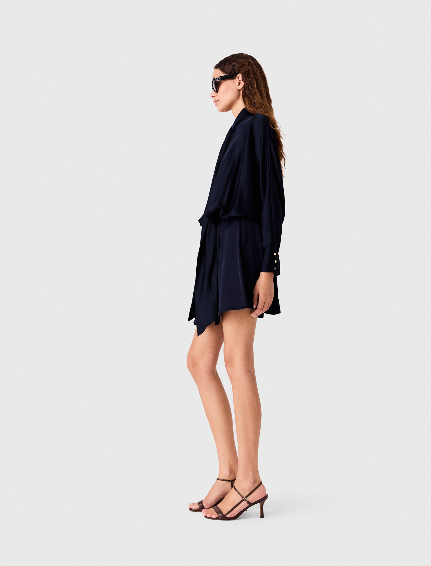 Short draped satin dress - Navy