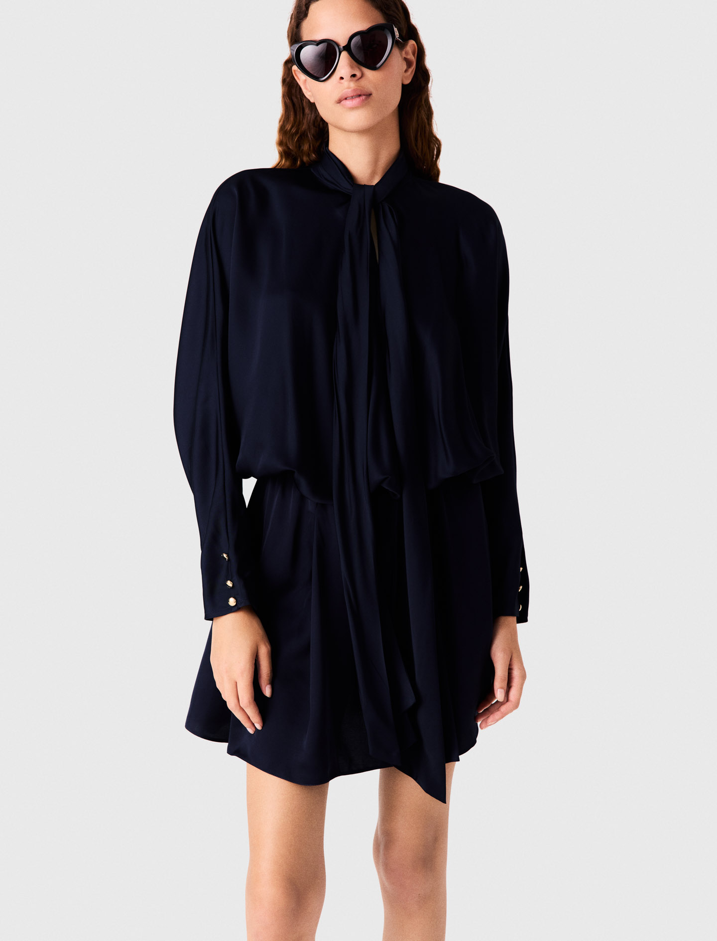 Short draped satin dress - Navy