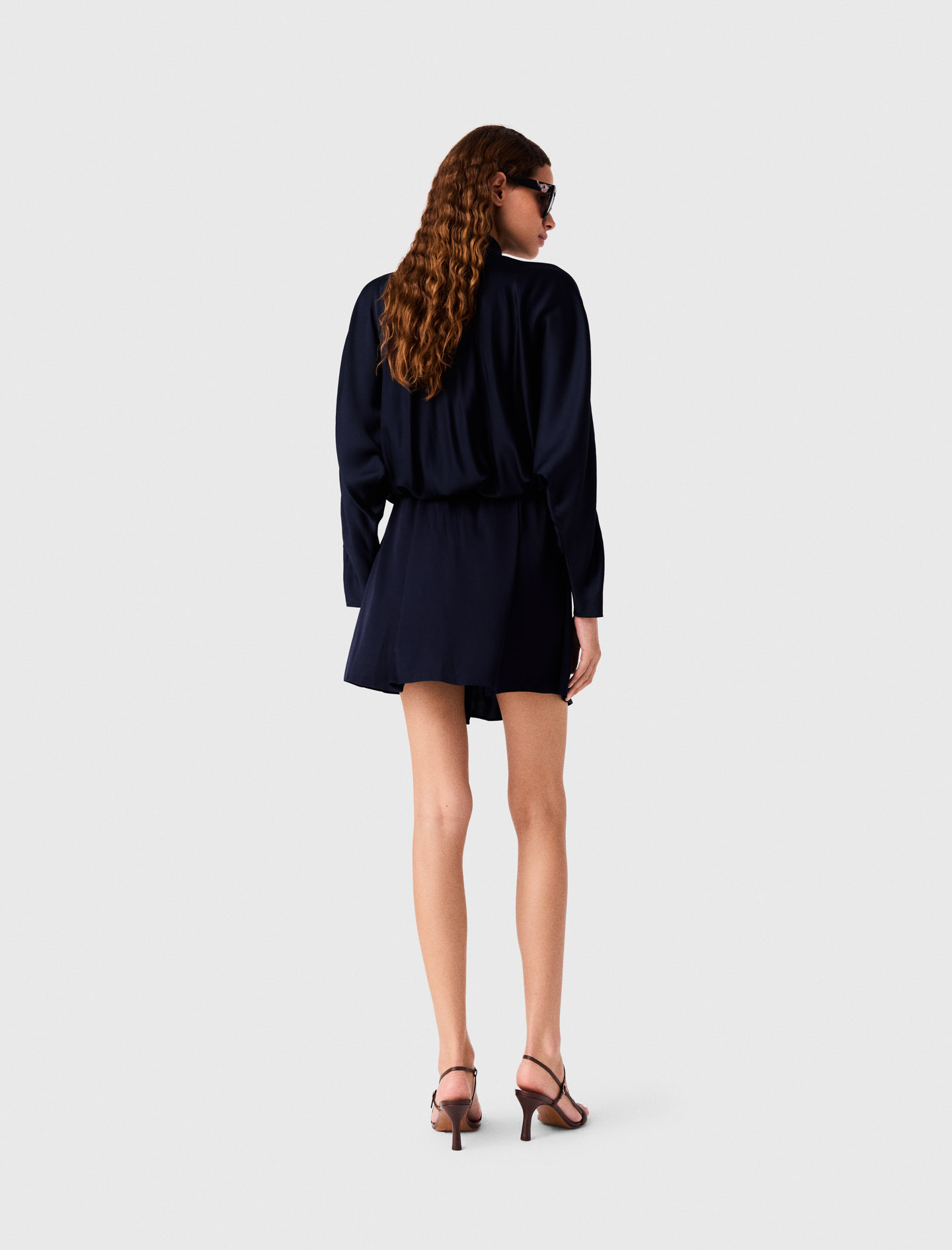 Short draped satin dress - Navy