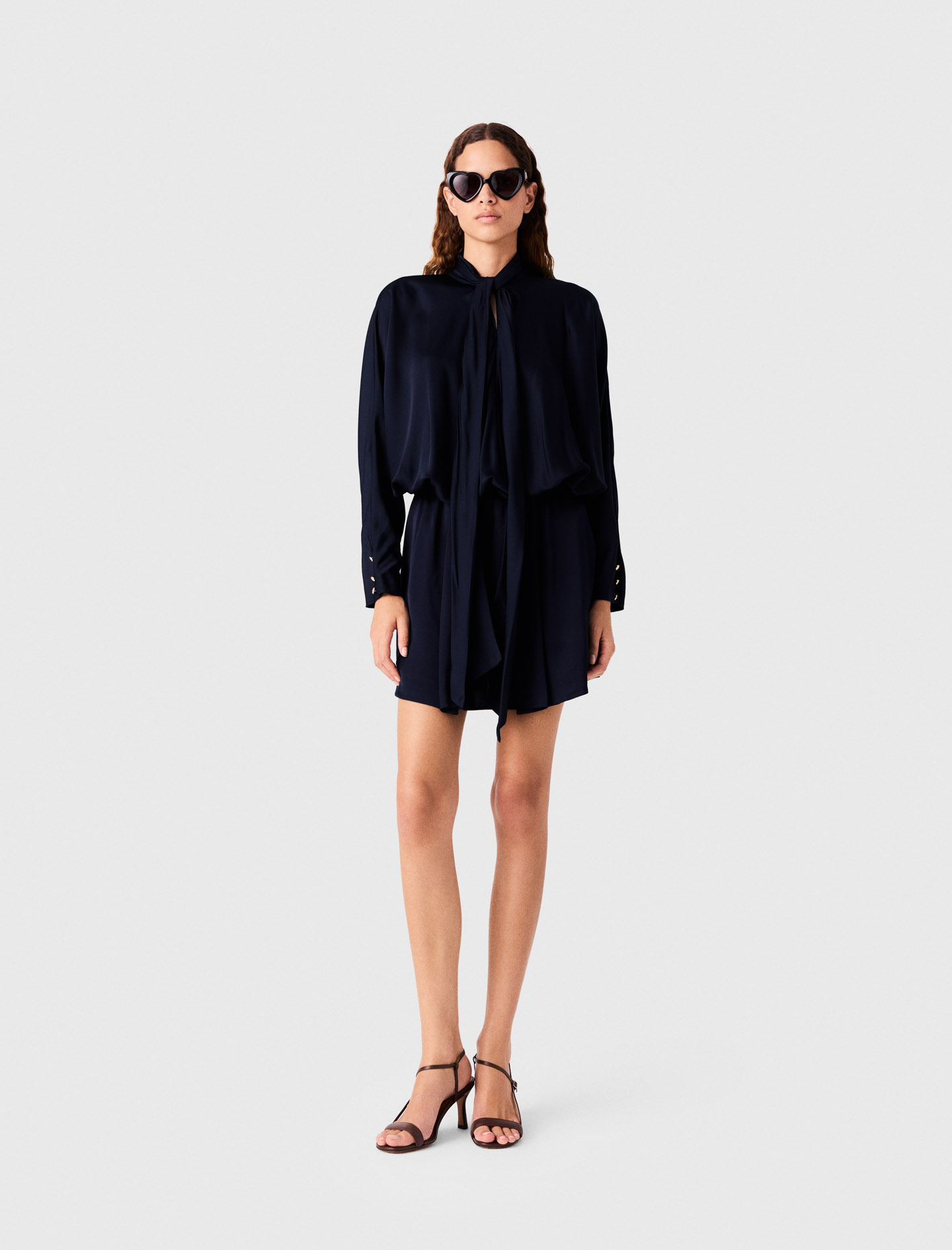 Short draped satin dress - Navy