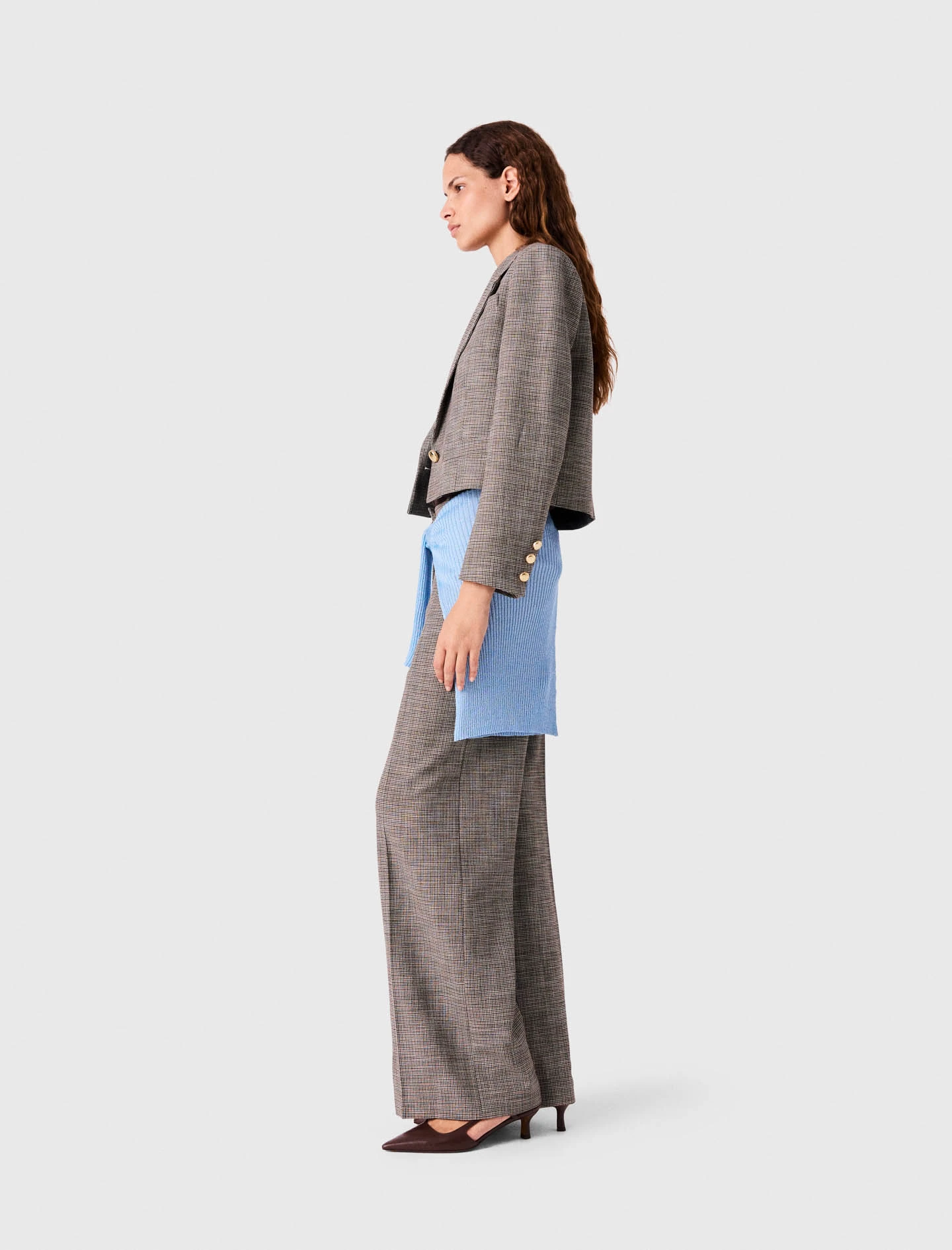 Short checked suit jacket - Brown