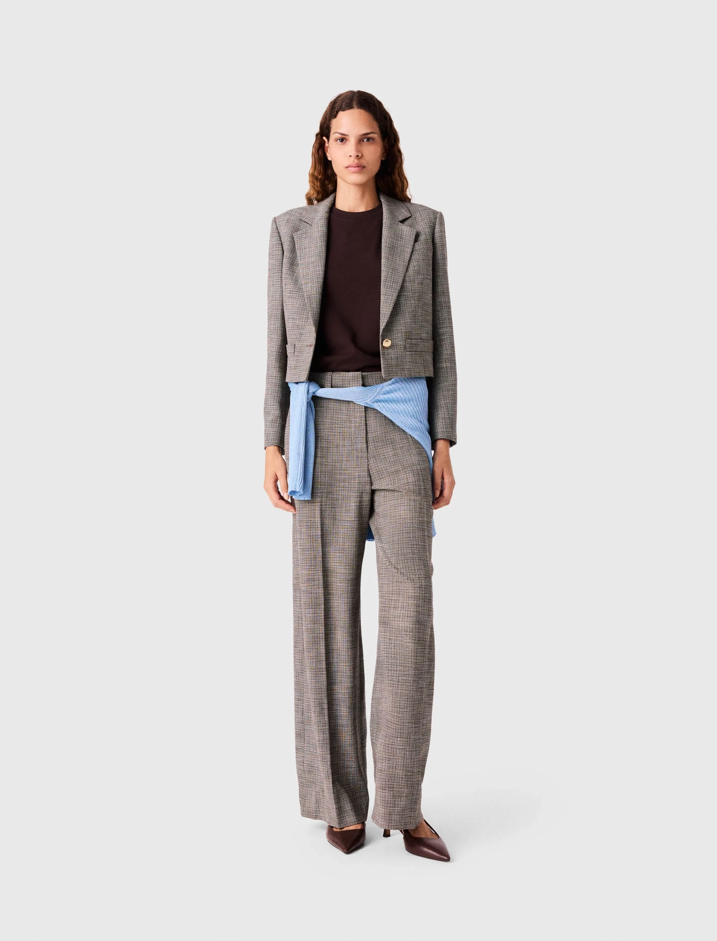 Short checked suit jacket - Brown