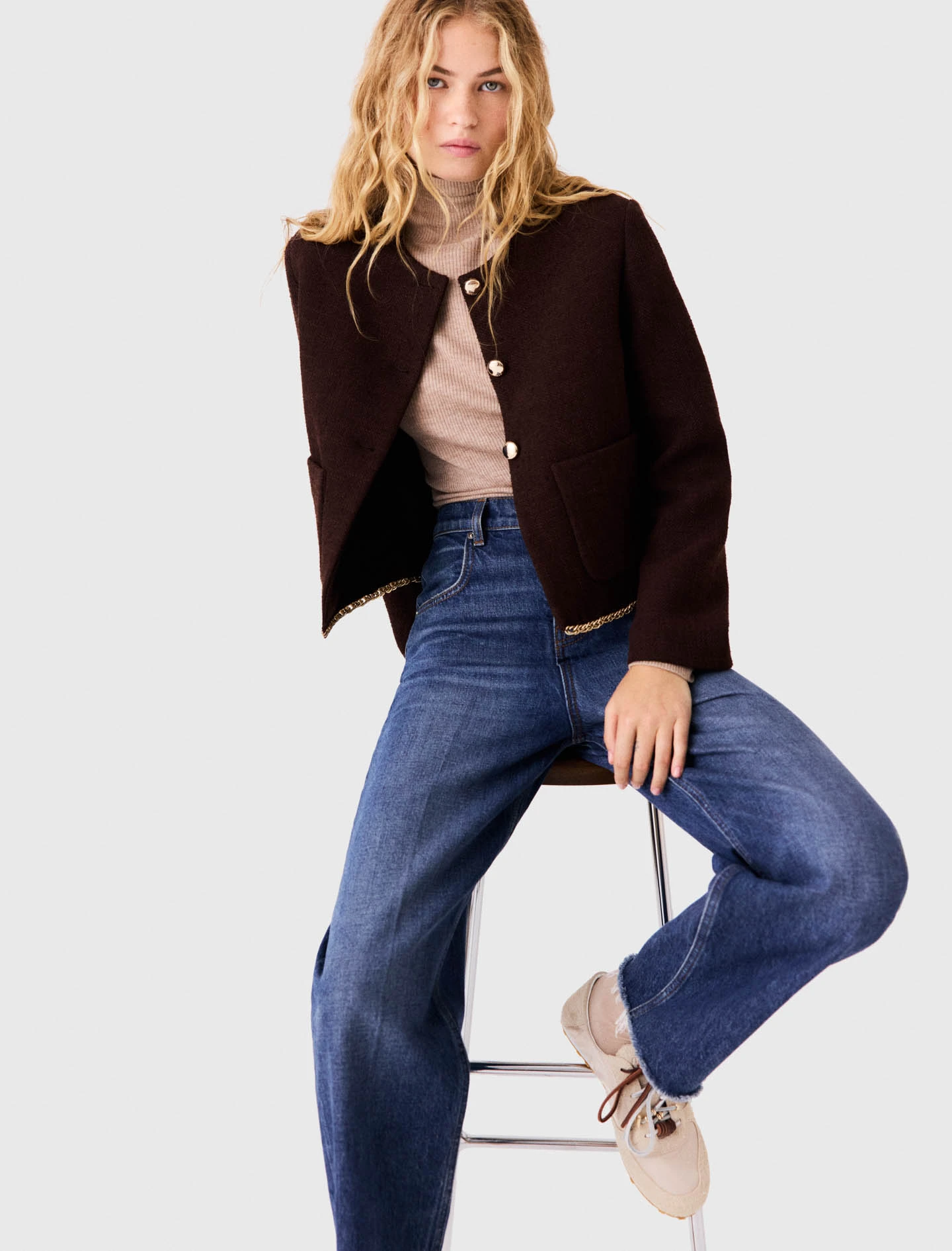 Tweed jacket with chain trim - Brown