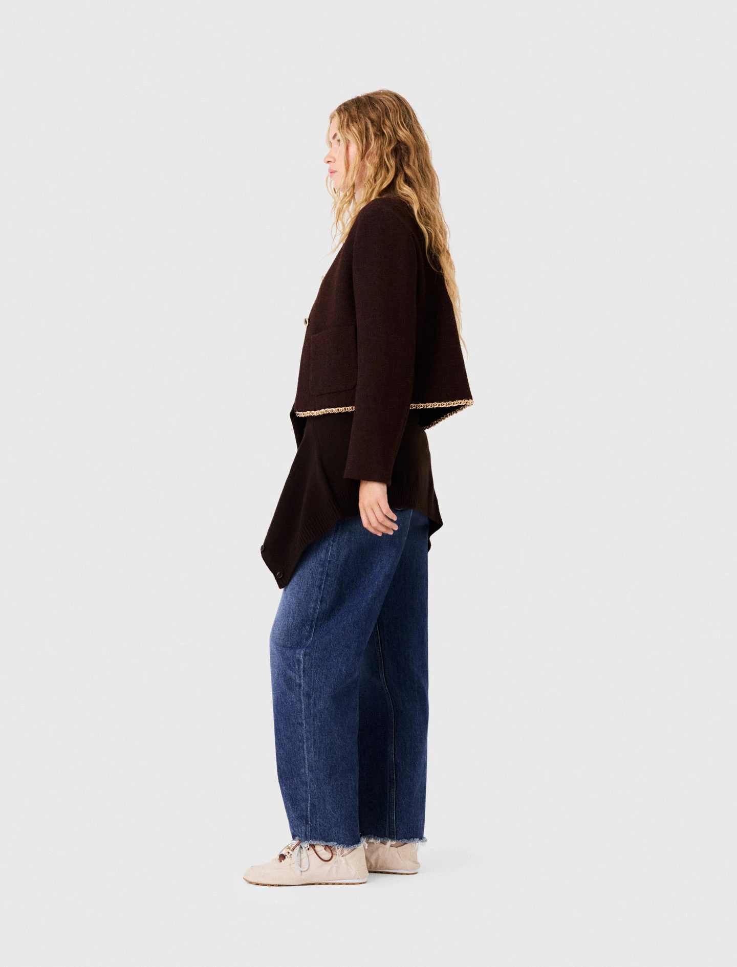 Tweed jacket with chain trim - Brown